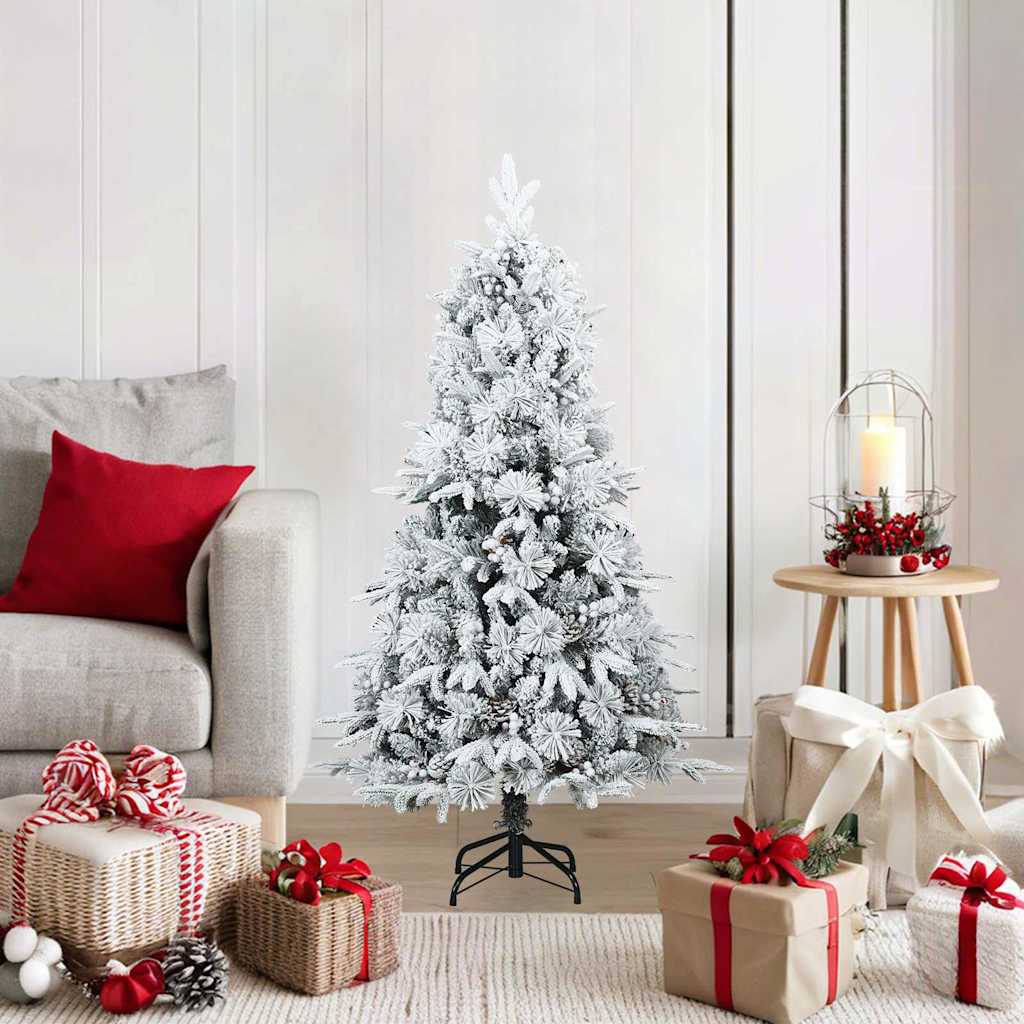 Kunst Kerstboom met Geveerde Takken, Sneeuw Bedekt Wit 120 cm