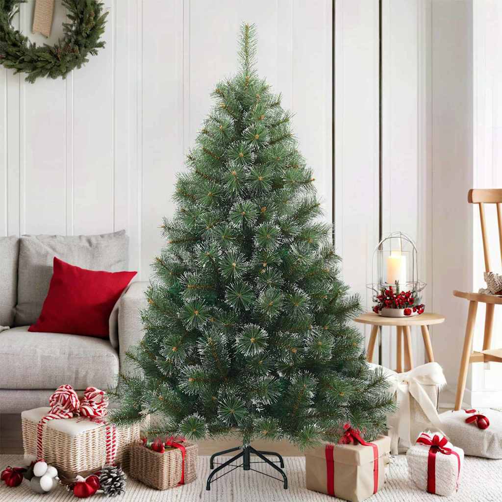 Kunst Kerstboom met Geveerde Takken, Sneeuw Bedekt Groen 150 cm