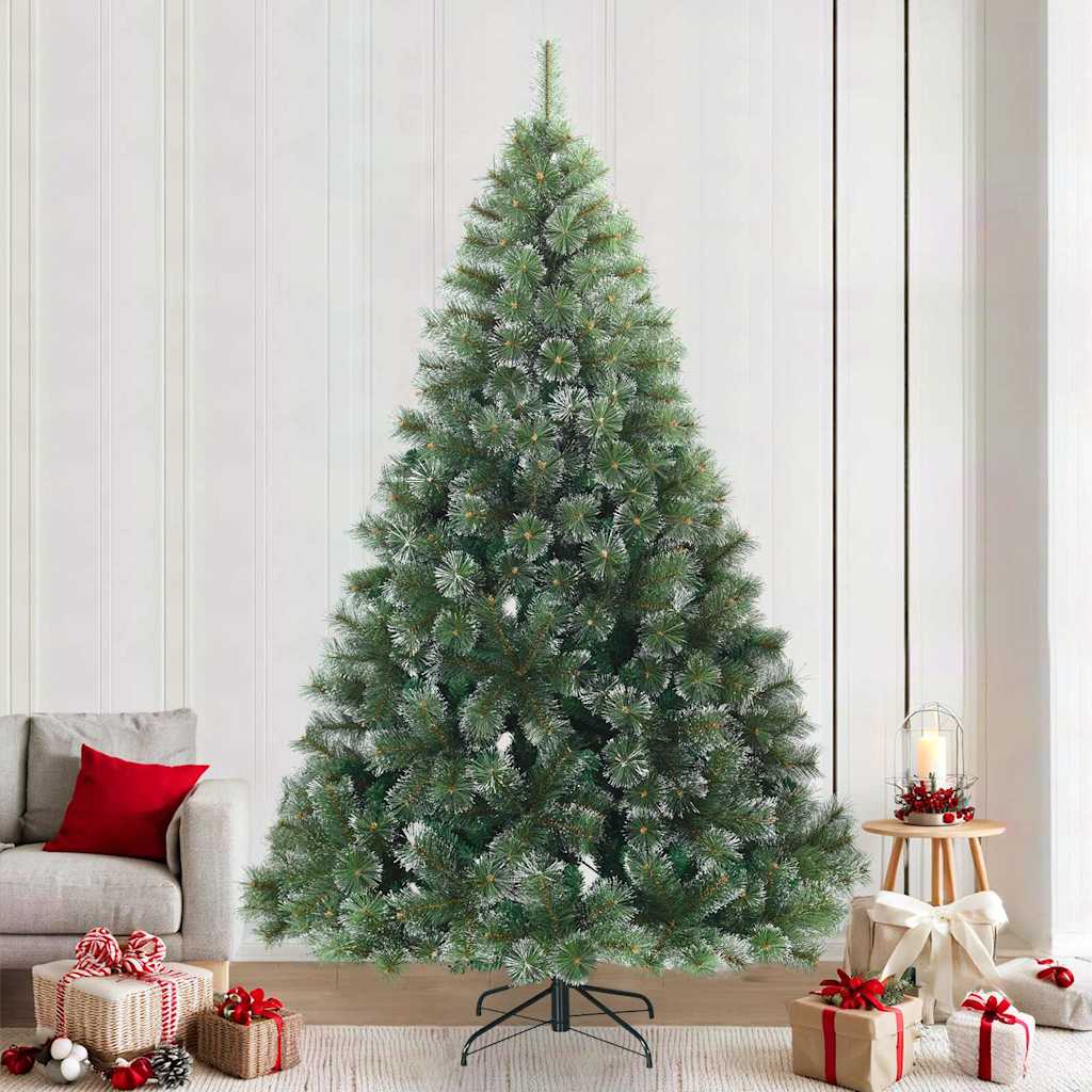 Kunst Kerstboom met Geveerde Takken, Sneeuw Bedekt Groen 240 cm