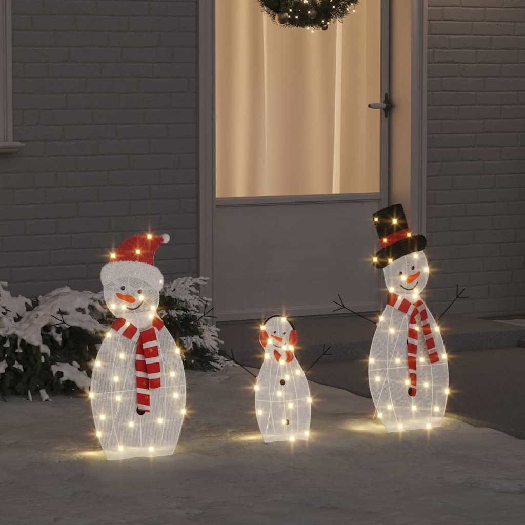 Verlichte Sneeuwpop Familie 3 pcs Warmwit Polyester – afbeelding 1
