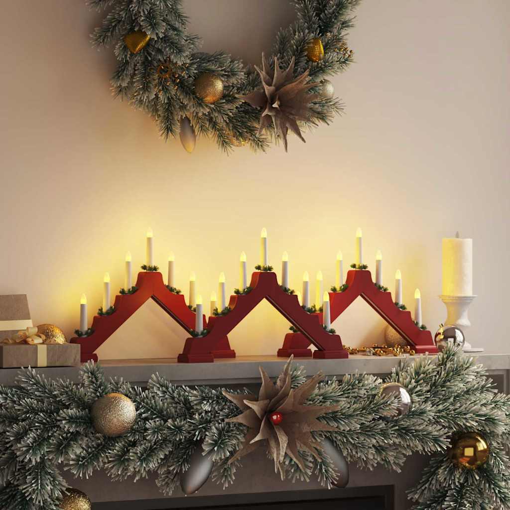 Kerst Kaars Brug 3 pcs Rood 39.5 x 5 x 29 cm Massief grenenhout