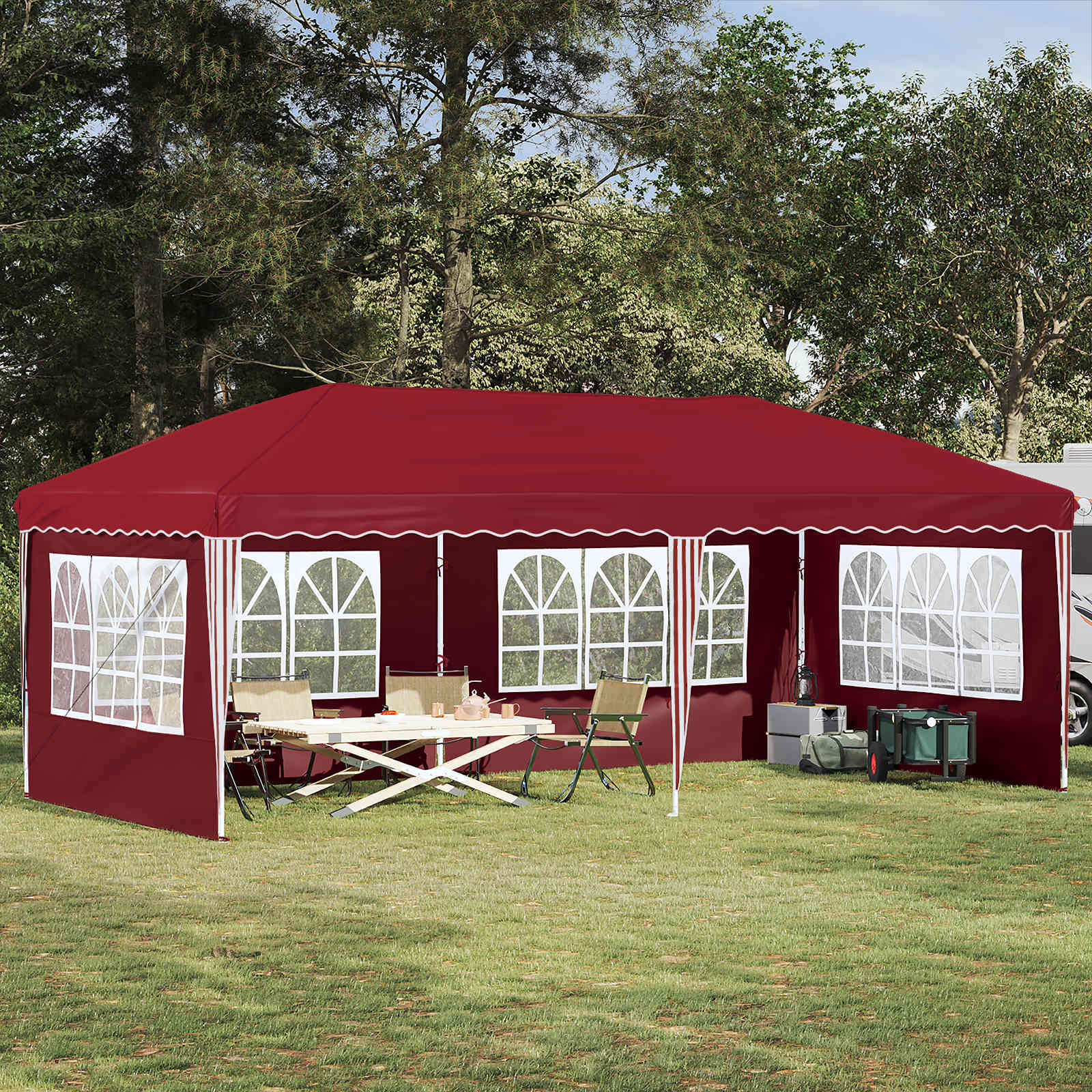 Pop-up Feesttent 575 x 289 x 245 cm Bordeauxrood