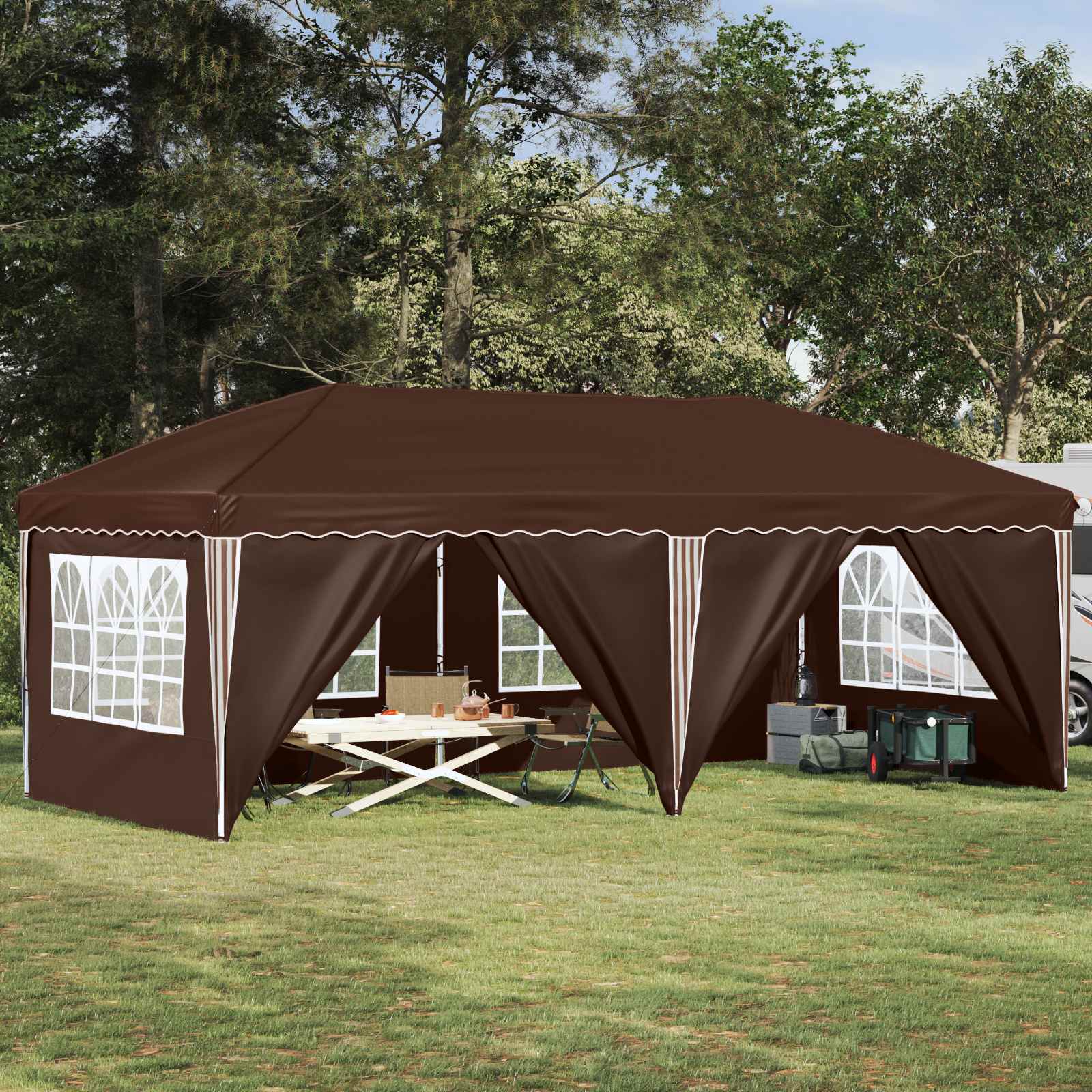 Pop-up Feesttent 575 x 288 x 245 cm Bruin