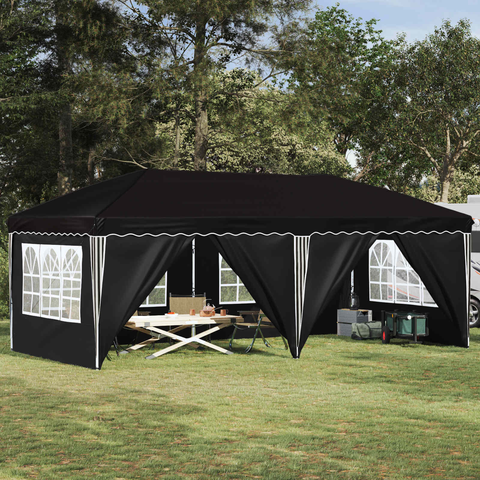 Pop-up Feesttent 575 x 288 x 245 cm Zwart
