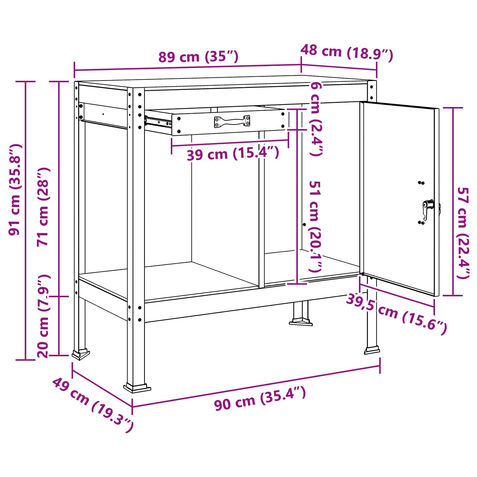 Werkbank met lade Zwart 90 x 49 x 91 cm Bewerkt hout en metaal – afbeelding 10