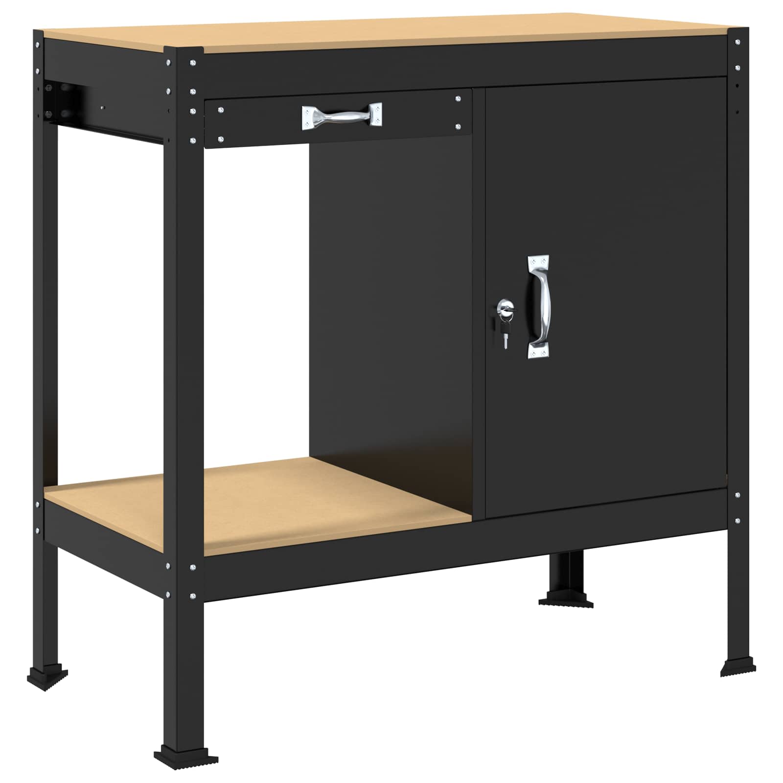 Werkbank met lade Zwart 90 x 49 x 91 cm Bewerkt hout en metaal – afbeelding 2