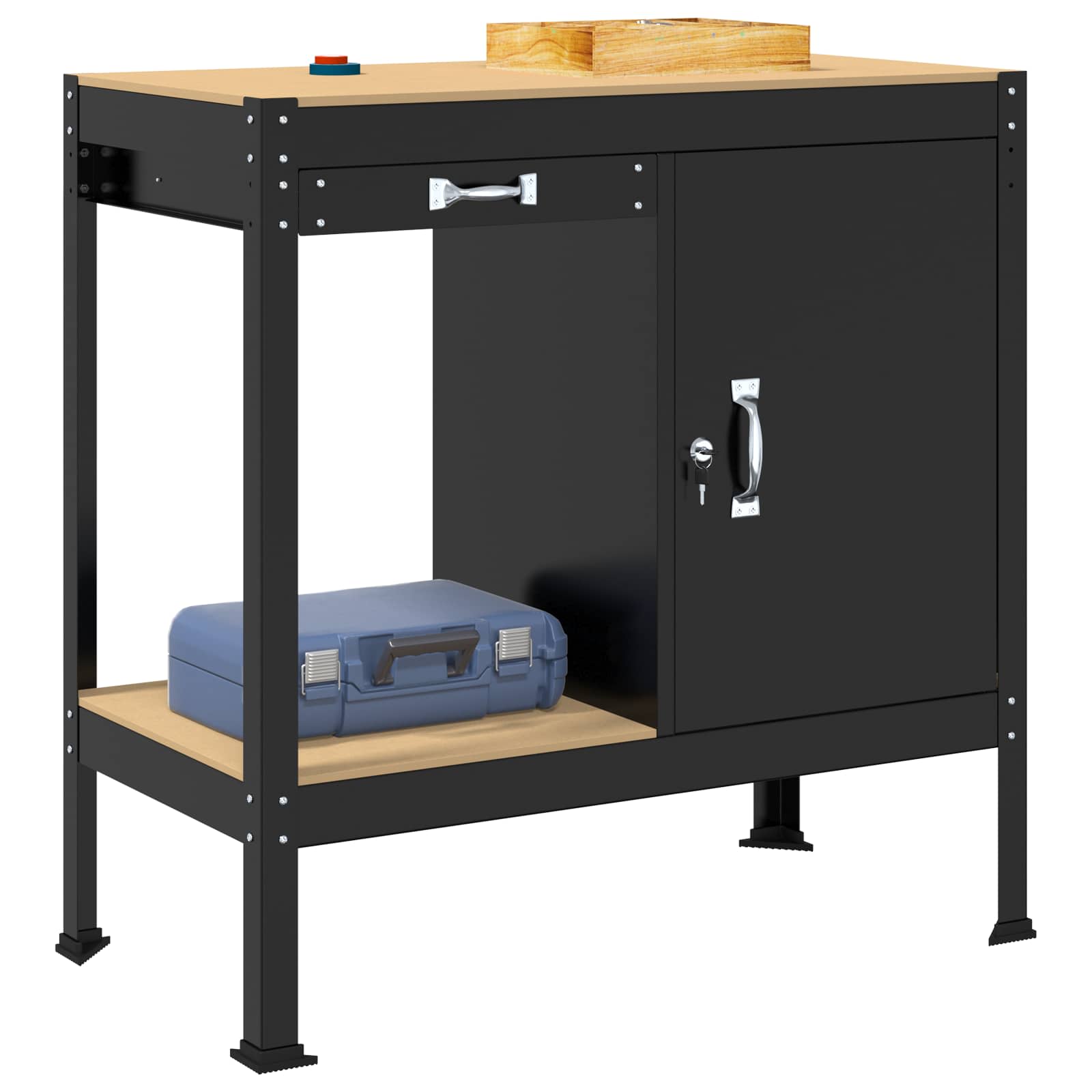Werkbank met lade Zwart 90 x 49 x 91 cm Bewerkt hout en metaal – afbeelding 3