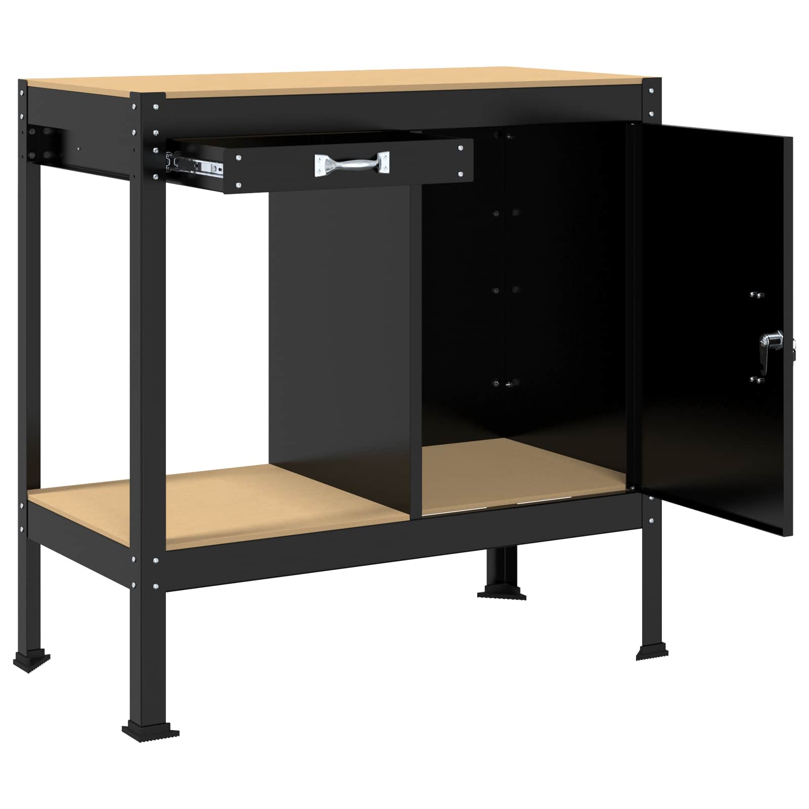 Werkbank met lade Zwart 90 x 49 x 91 cm Bewerkt hout en metaal – afbeelding 5