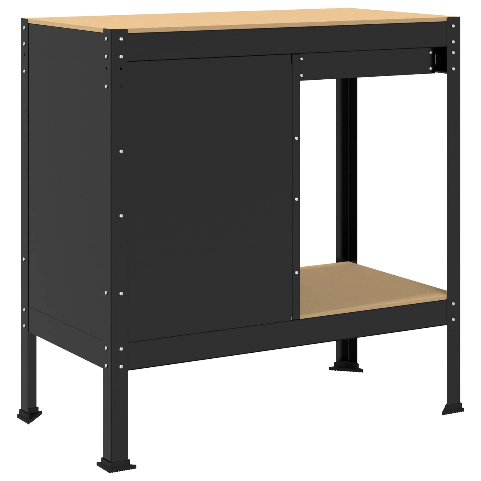 Werkbank met lade Zwart 90 x 49 x 91 cm Bewerkt hout en metaal – afbeelding 8