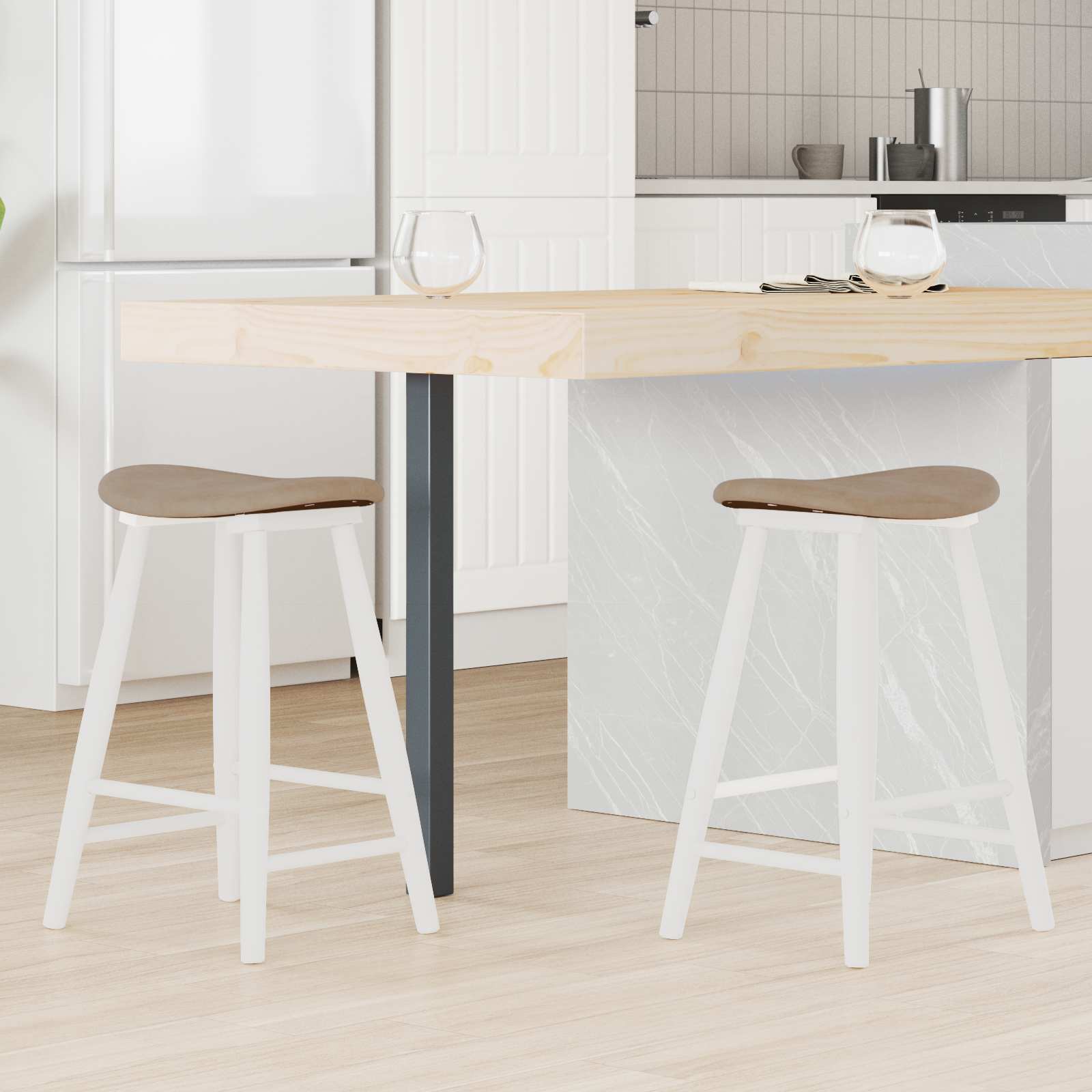 Eettafelstoelen 2 pcs Wit 46 x 37 x 63 cm Massief Rubberhout