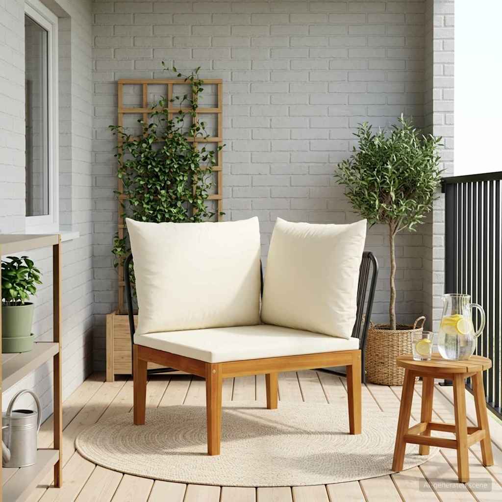 Tuin Hoek Sofa met Kussens Massief acaciahout & touw Naturel