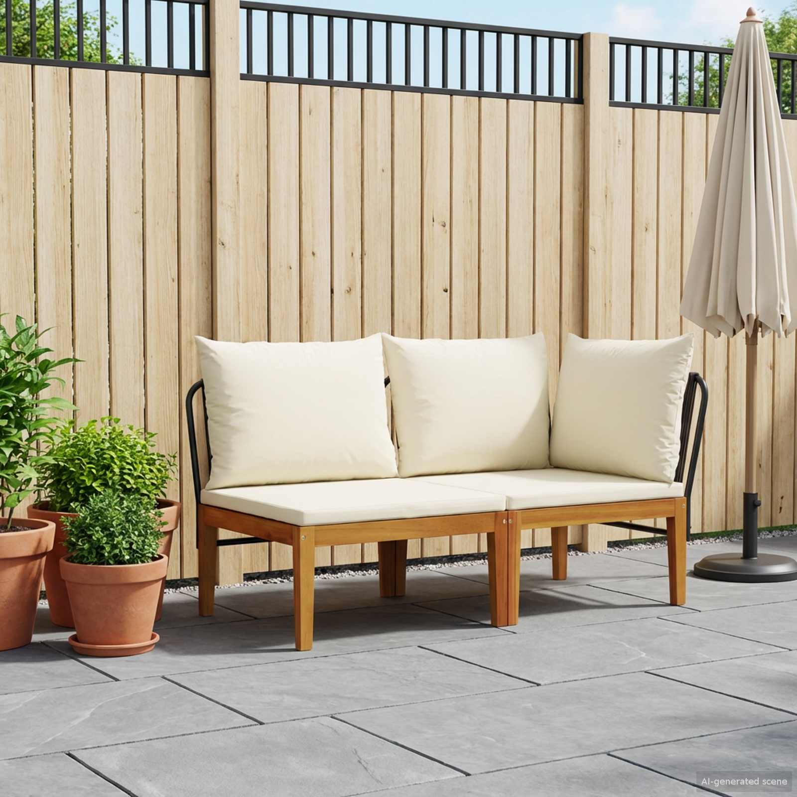 2 pcs Tuin Loungeset met Kussens Massief acaciahout & touw