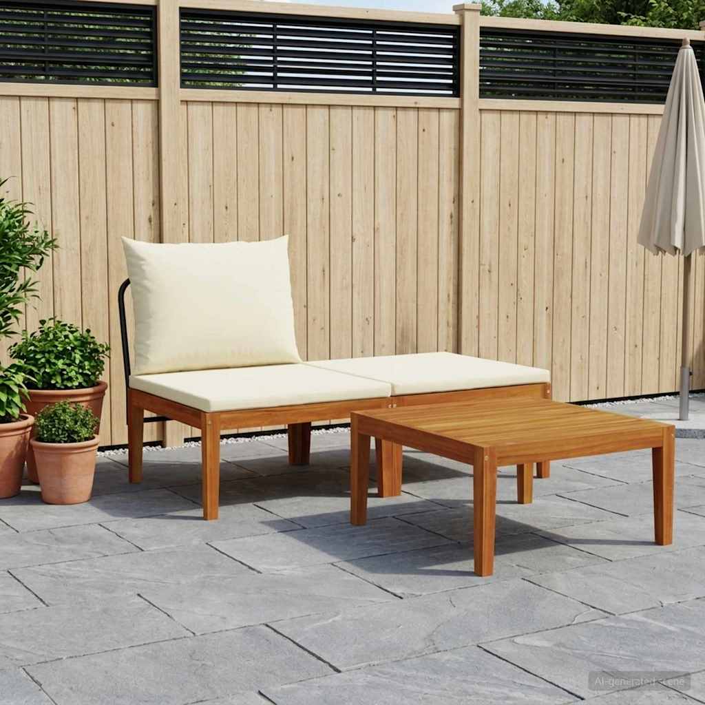3 pcs Tuin Loungeset met Kussens Massief acaciahout & touw