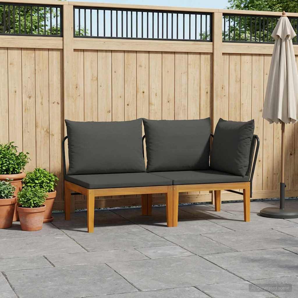 2 pcs Tuin Loungeset met Kussens Massief acaciahout & touw