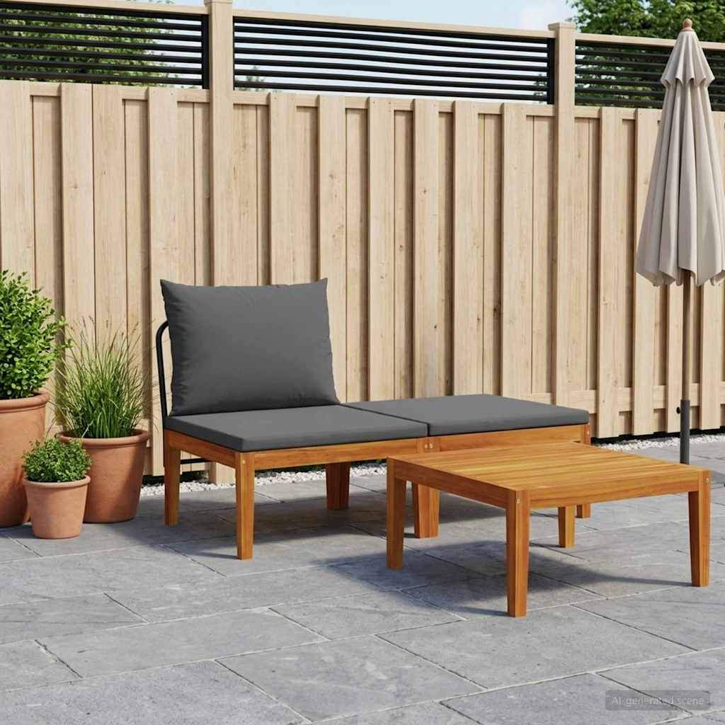 3 pcs Tuin Loungeset met Kussens Massief acaciahout & touw