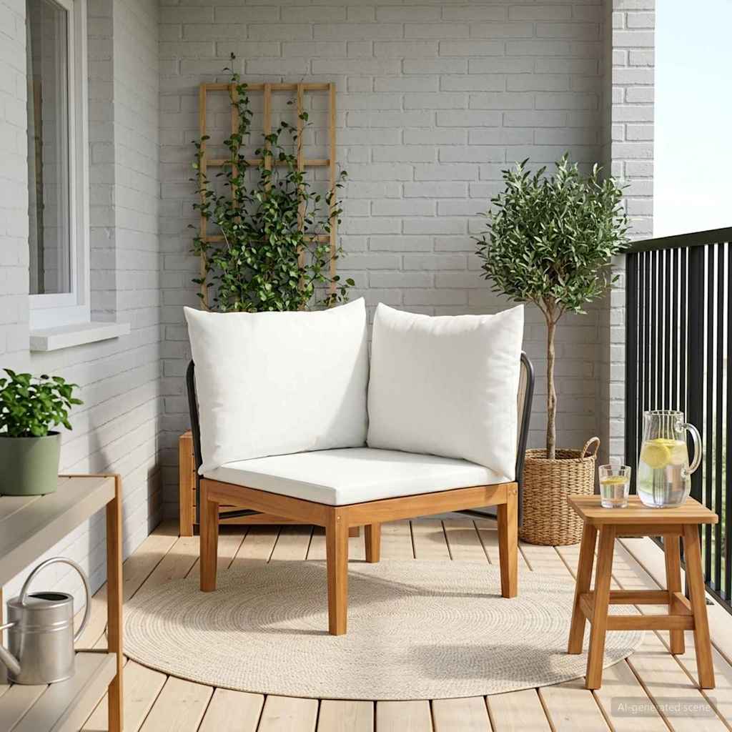 Tuin Hoek Sofa met Kussens Massief acaciahout & touw Naturel