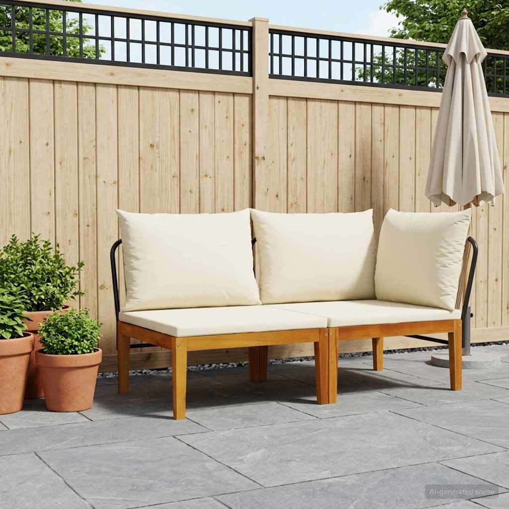 2 pcs Tuin Loungeset met Kussens Massief acaciahout & touw