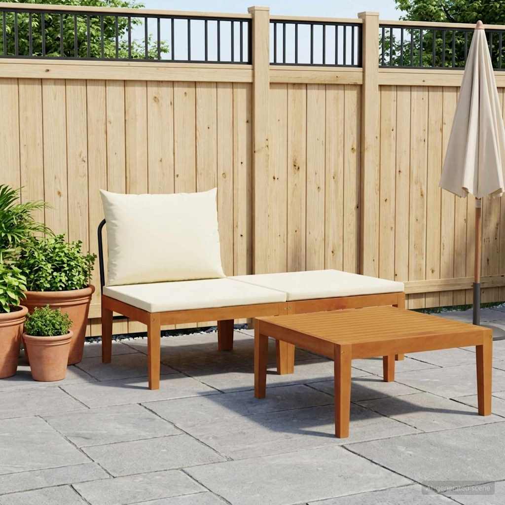 3 pcs Tuin Loungeset met Kussens Massief acaciahout & touw