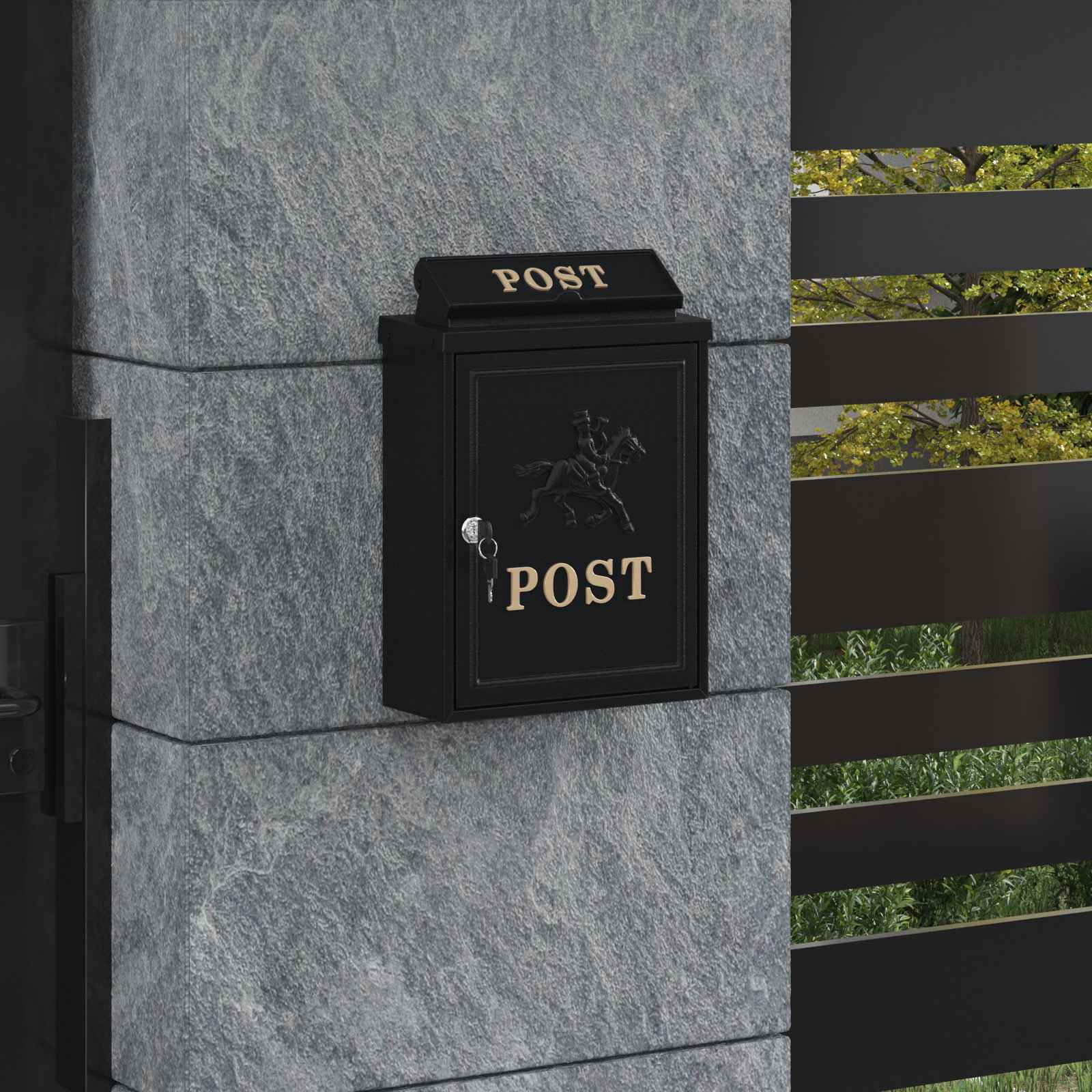 Wandgemonteerde brievenbus met opslag Zwart 29 x 13 x 41 cm – afbeelding 1