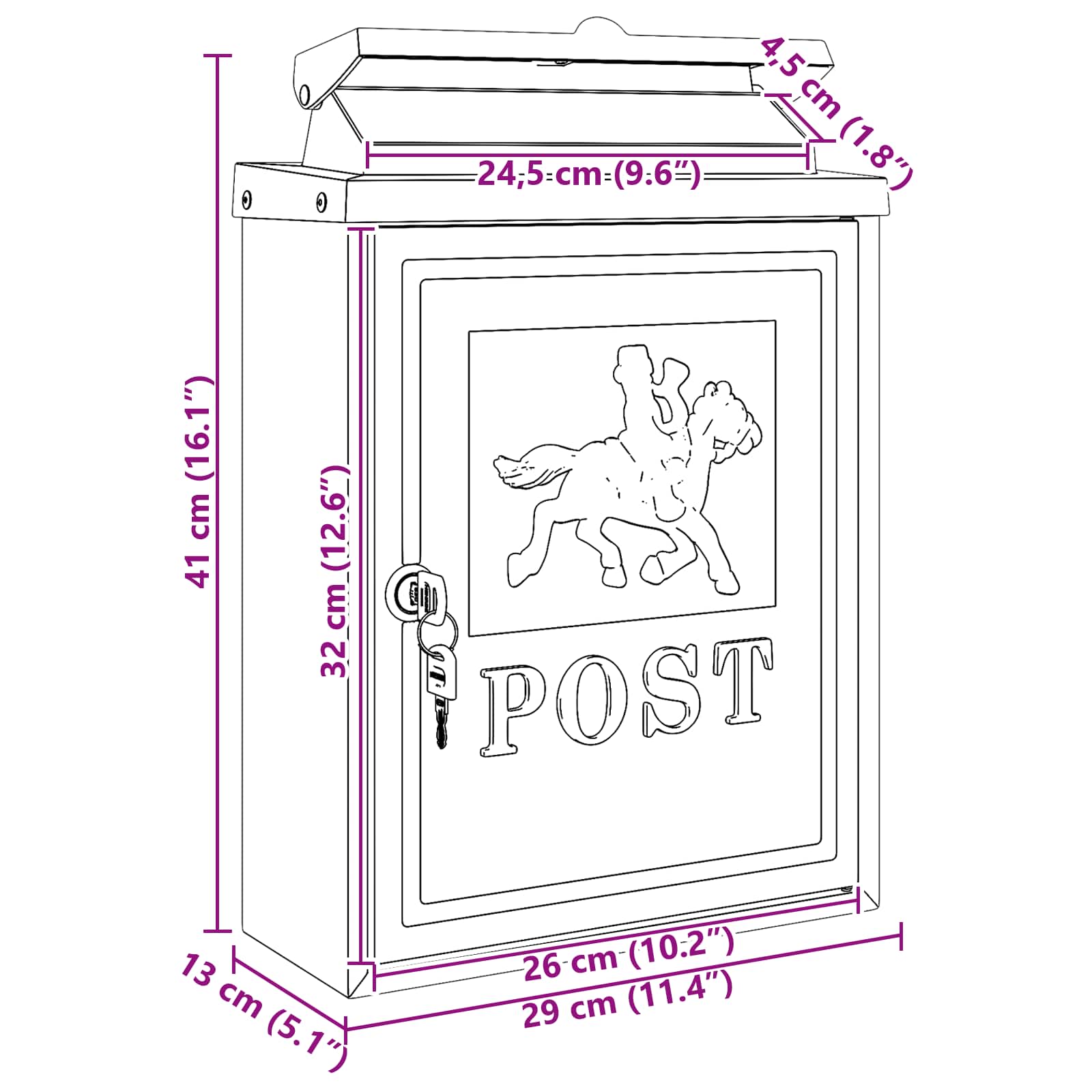 Wandgemonteerde brievenbus met opslag Zwart 29 x 13 x 41 cm – afbeelding 11
