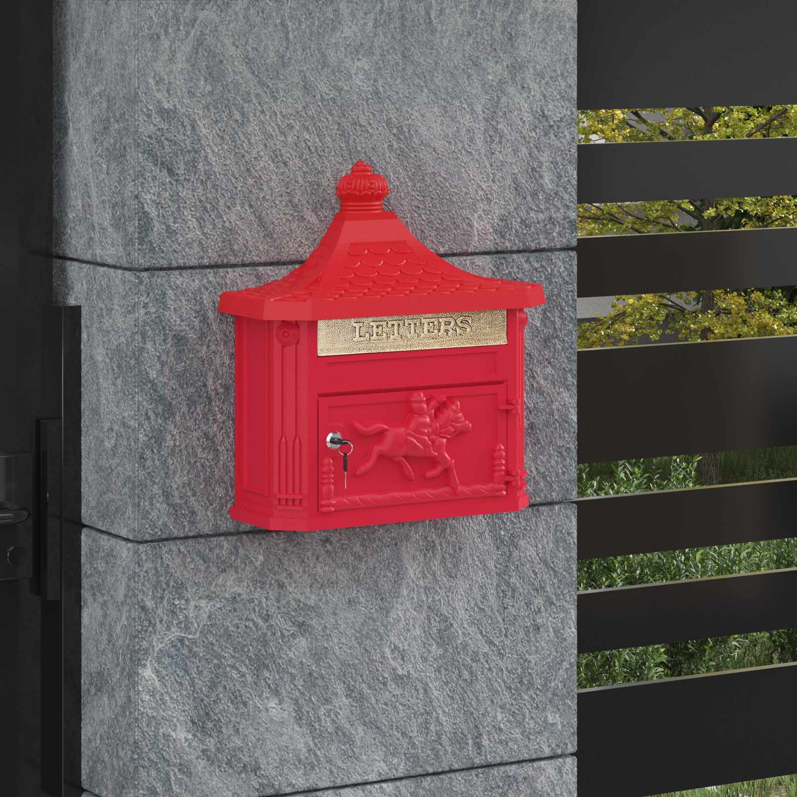 Wandgemonteerde brievenbus met opslag Rood 40,5 x 16 x 45 cm