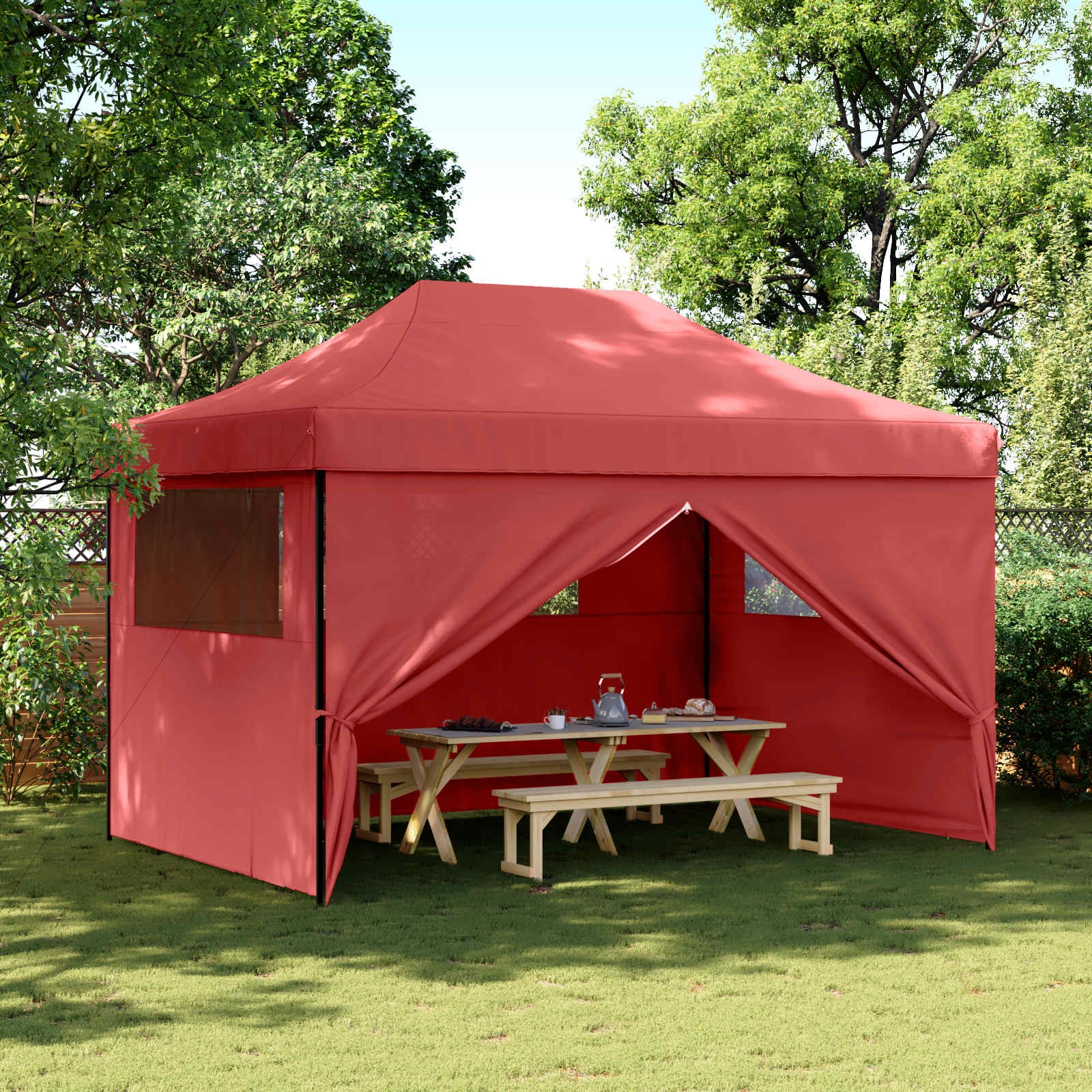 Partytent Bordeauxrood 279 x 410 x 315 cm Oxford Stof – afbeelding 1