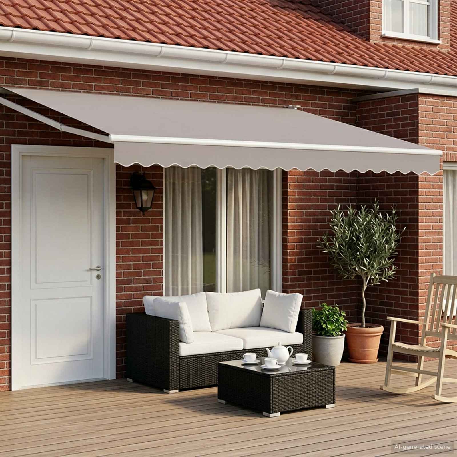 Elektrisch uitschuifbaar zonnescherm frame Wit 4 × 3 m – afbeelding 1