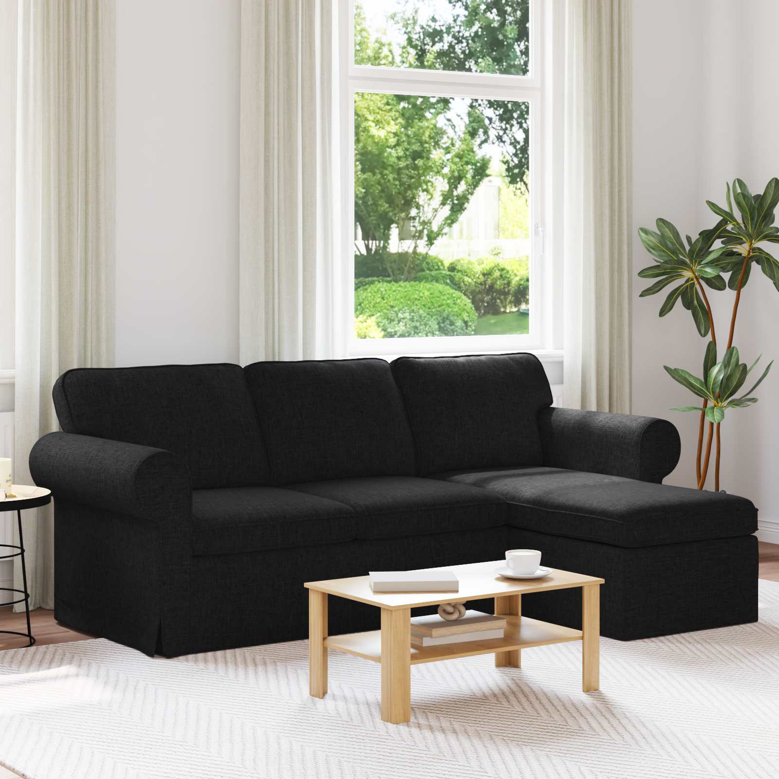 Bank Zwart 215 x 138 x 80 cm Stof – afbeelding 1
