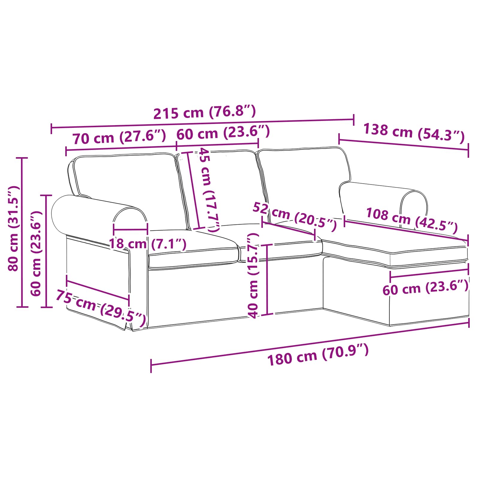 Bank Zwart 215 x 138 x 80 cm Stof – afbeelding 10