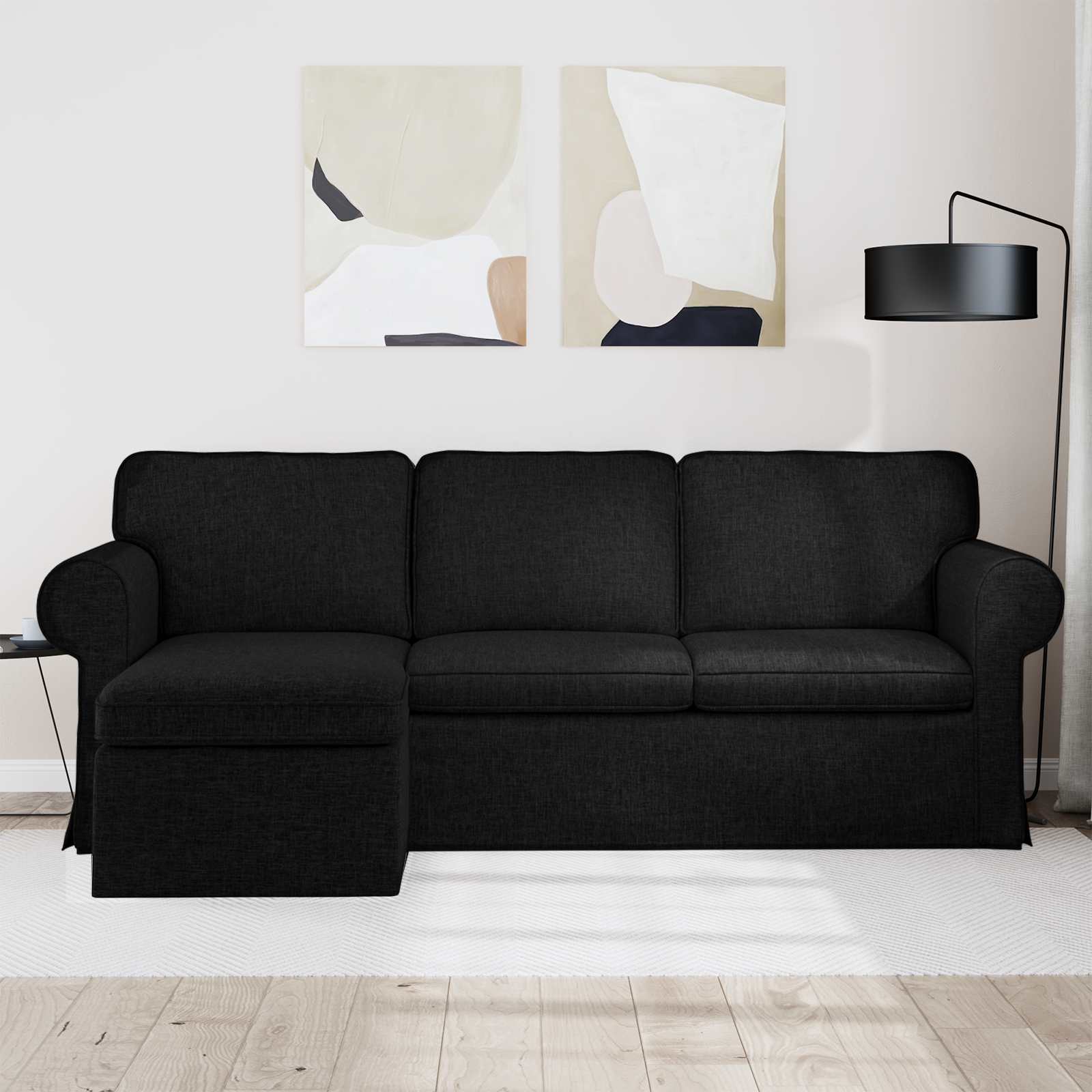 Bank Zwart 215 x 138 x 80 cm Stof – afbeelding 3