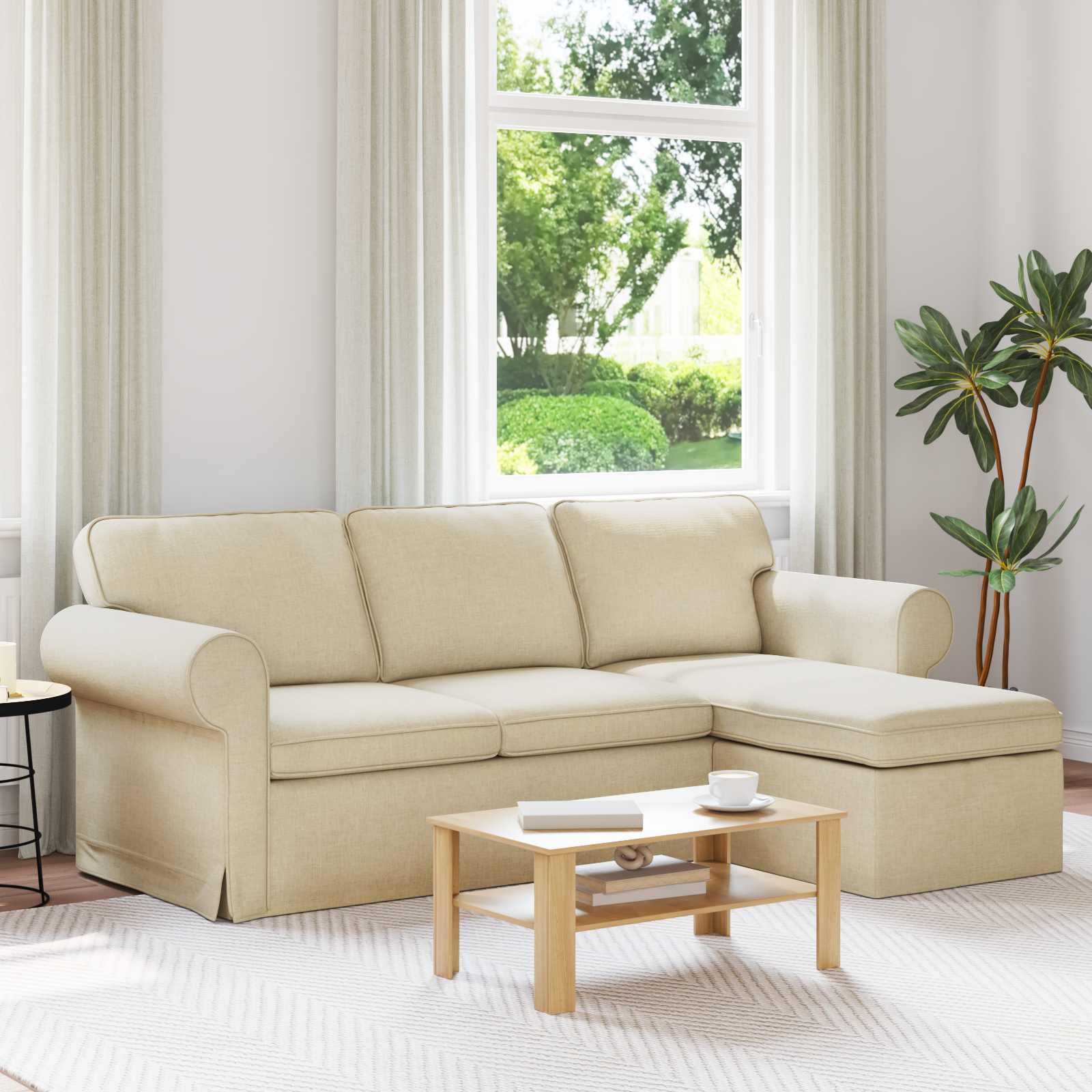Bank Crème 215 x 138 x 80 cm Stof – afbeelding 1