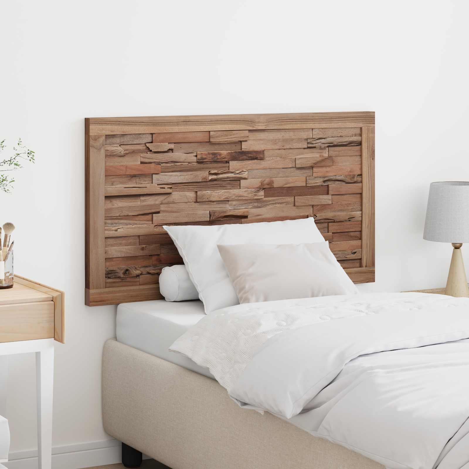 Hoofdbord Wandgemonteerd Naturel 100 cm Massief Teakhout – afbeelding 1