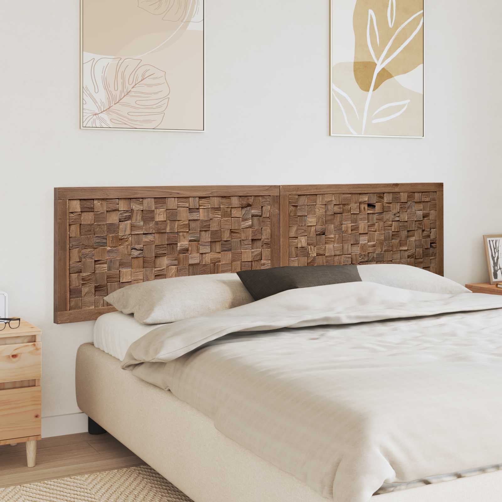 Hoofdbord Wandgemonteerd Naturel 200 cm Massief Teakhout – afbeelding 1