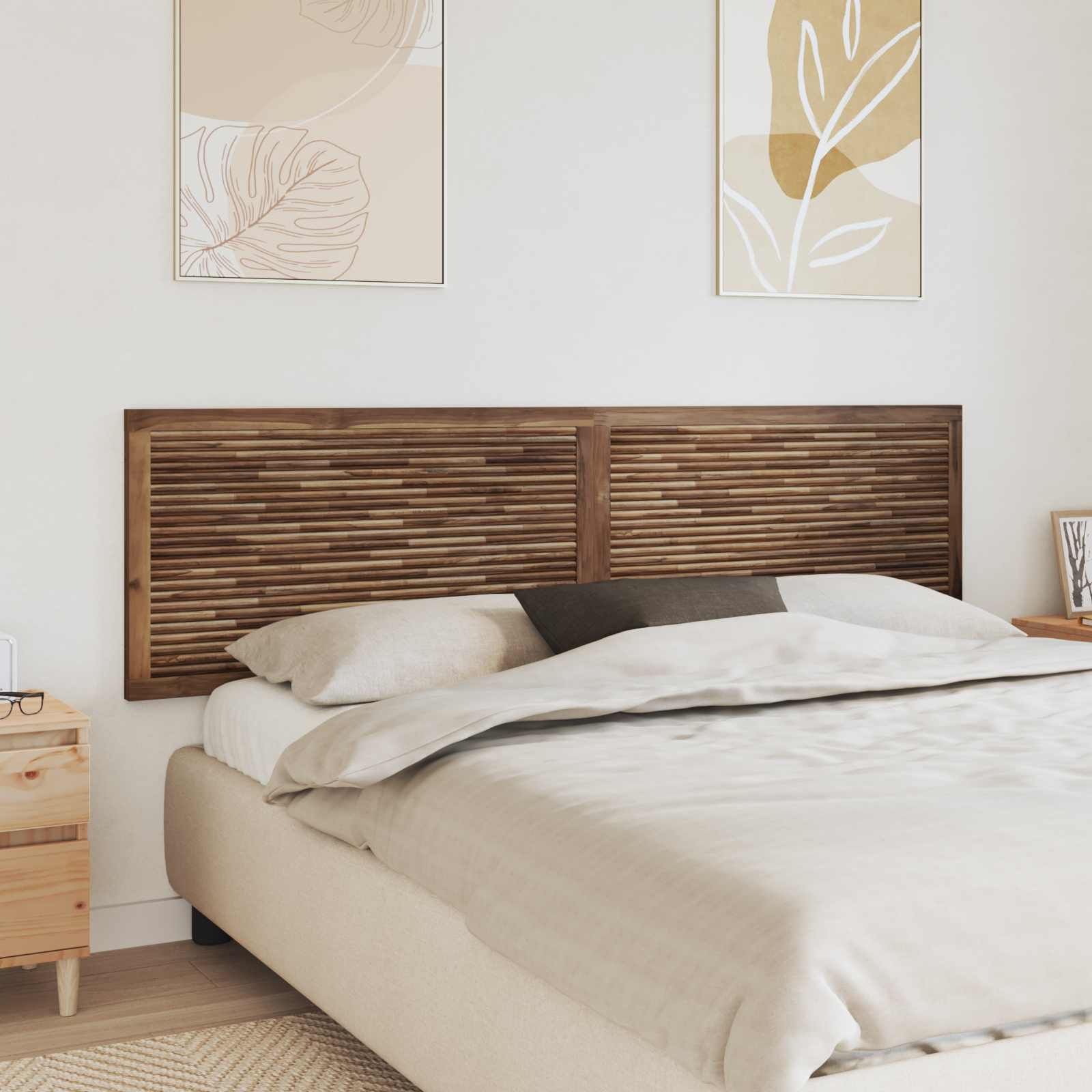 Hoofdbord Wandgemonteerd Naturel 200 cm Massief Teakhout – afbeelding 1