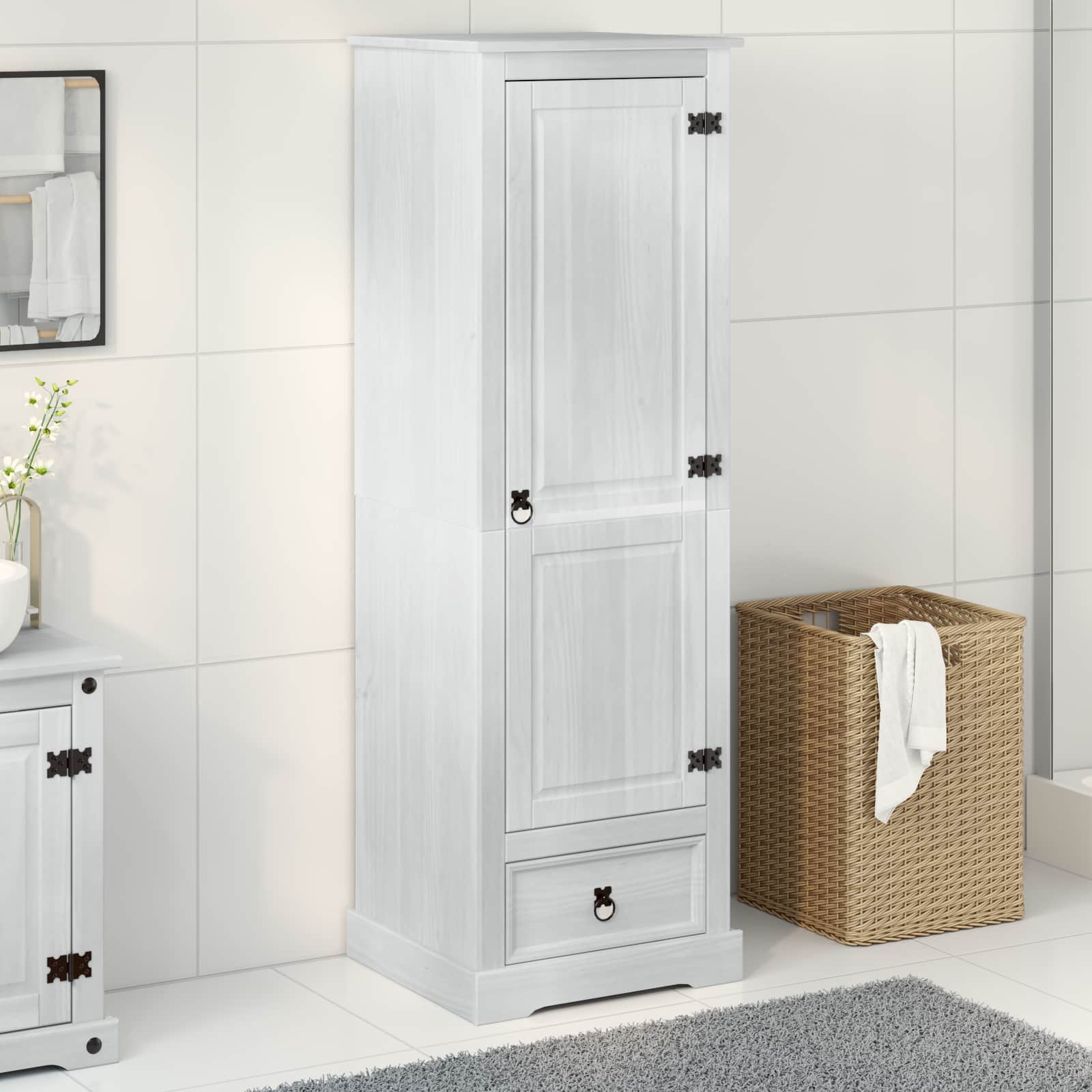 Kasten met lade Wit 55 x 50 x 170 cm Massief grenenhout