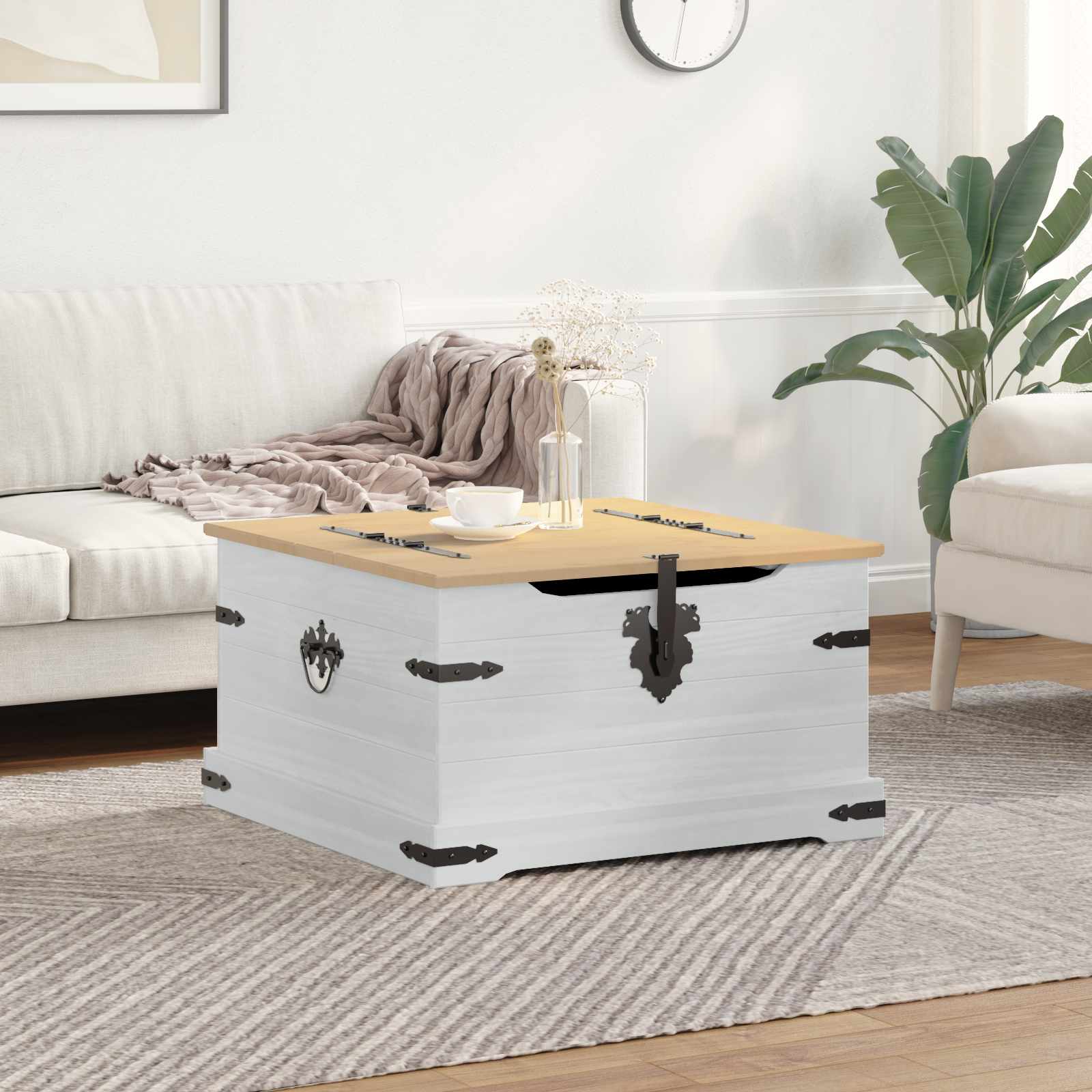storage box met plank Wit 78 x 78 x 45 cm Massief grenenhout