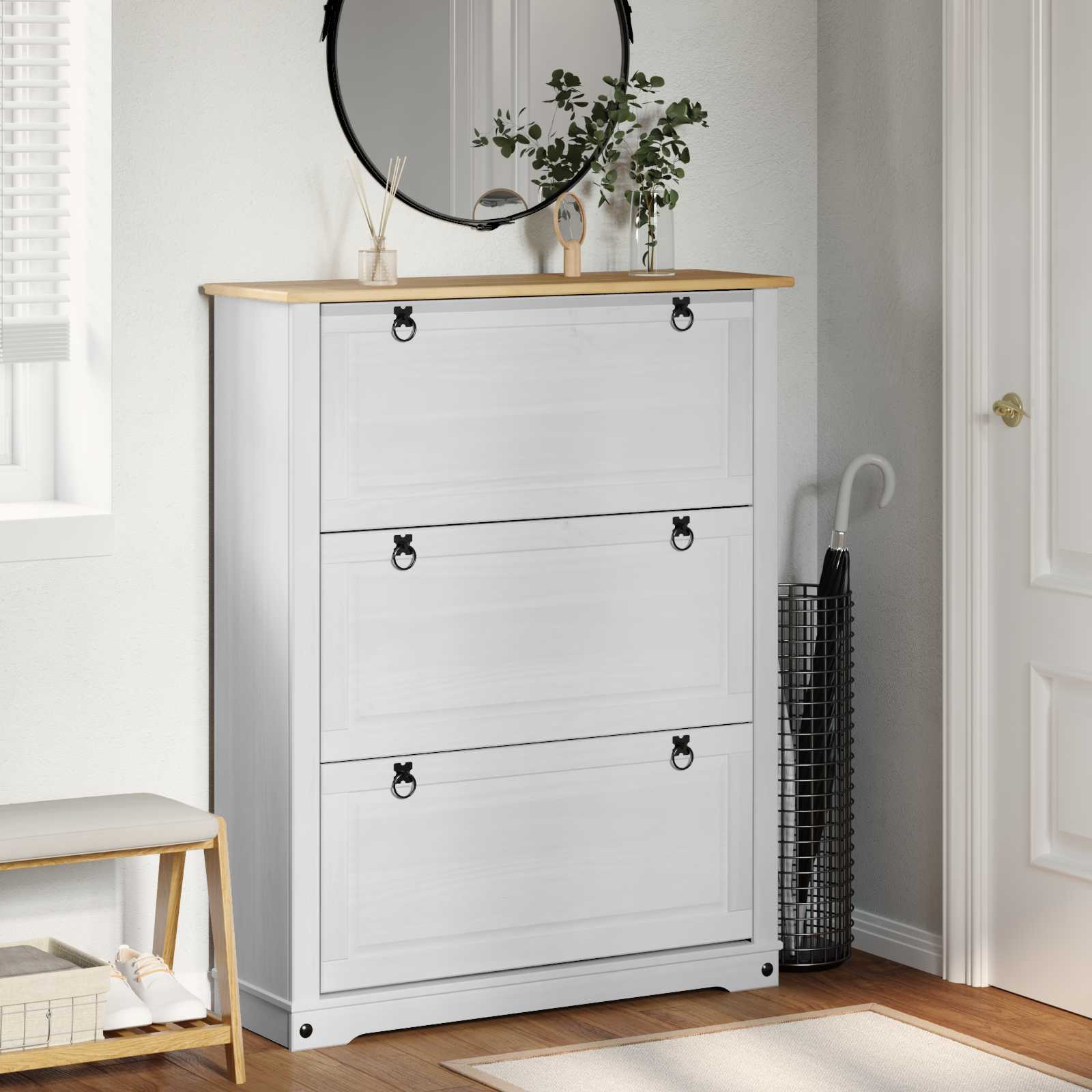 Schoenenkast Corona Wit 99 x 32 x 122 cm Massief grenenhout – afbeelding 1