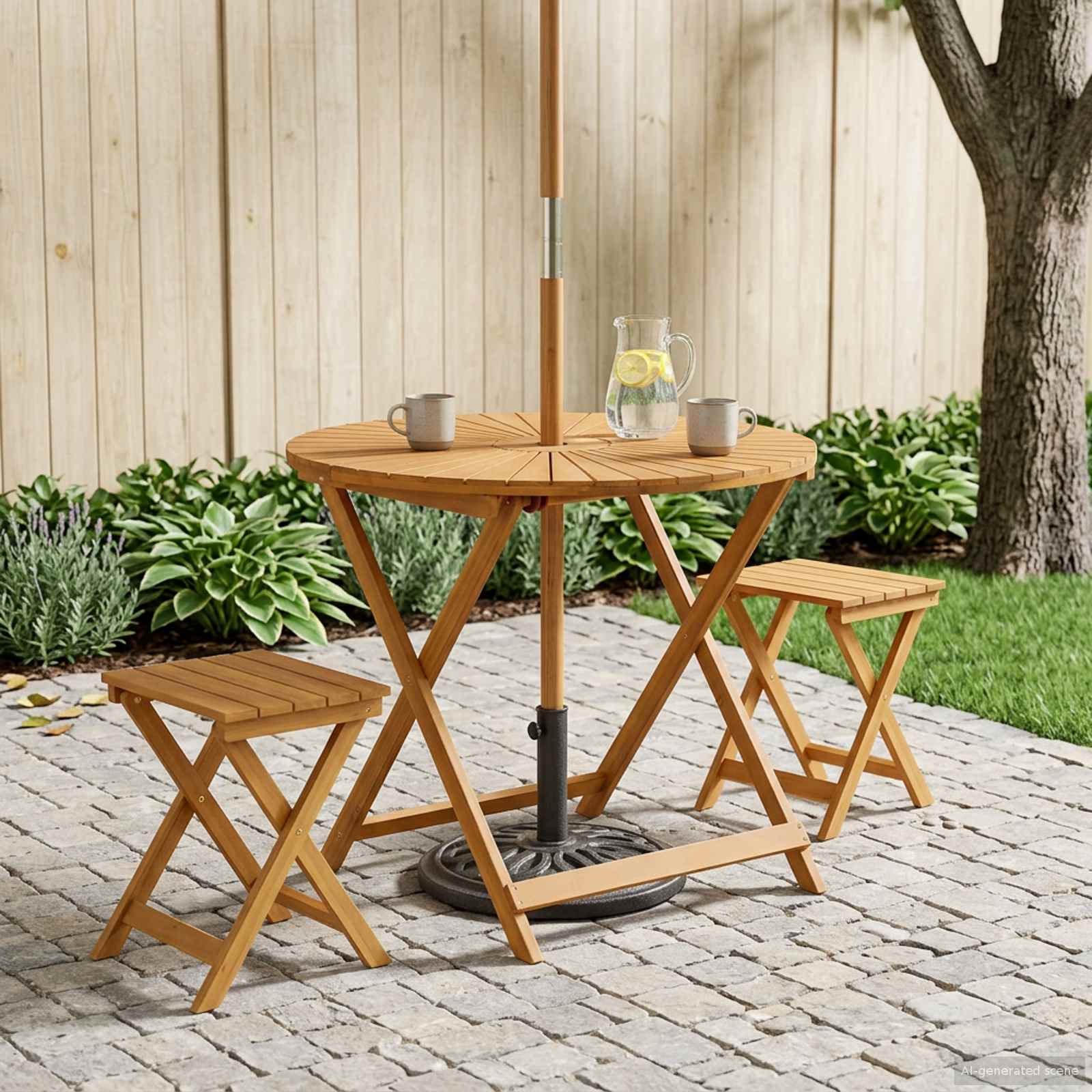 Inklapbare tuintafel Naturel Ø90 x 75 cm Massief Acaciahout – afbeelding 1
