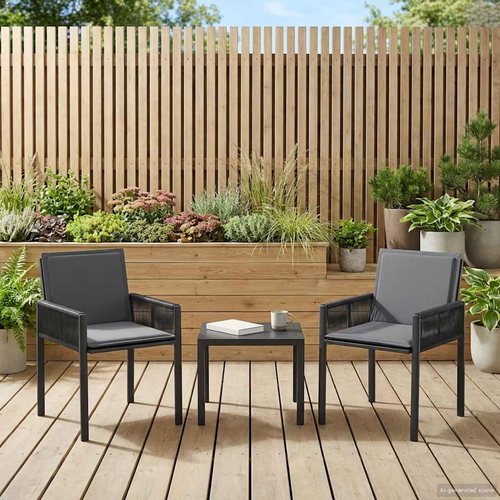 Tuinstoelen met kussen 6 pcs Zwart en Donkergrijs poly rattan – afbeelding 1