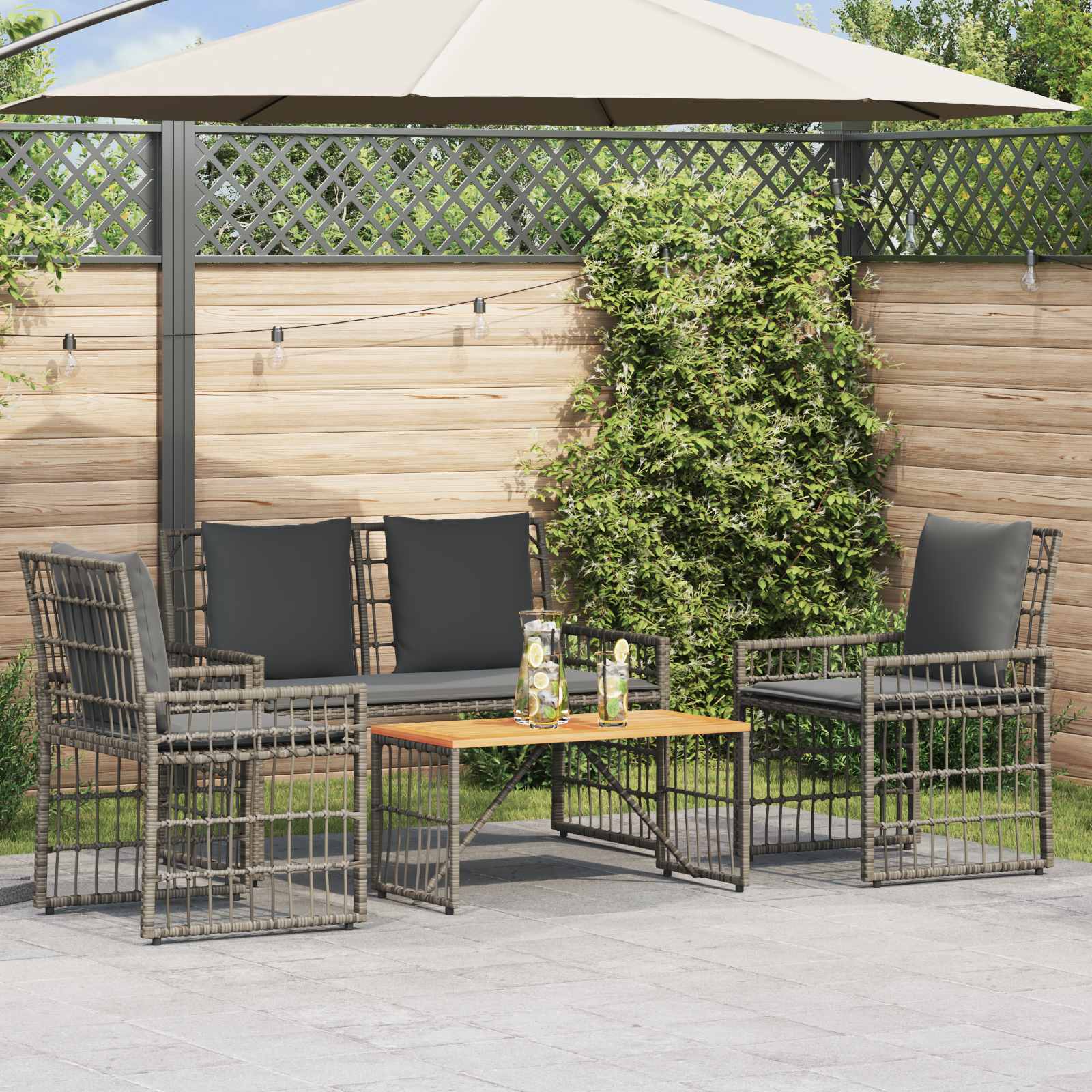 Buitenmeubelset 4 pcs Zwart en Donkergrijs Staal en Poly Rattan – afbeelding 1