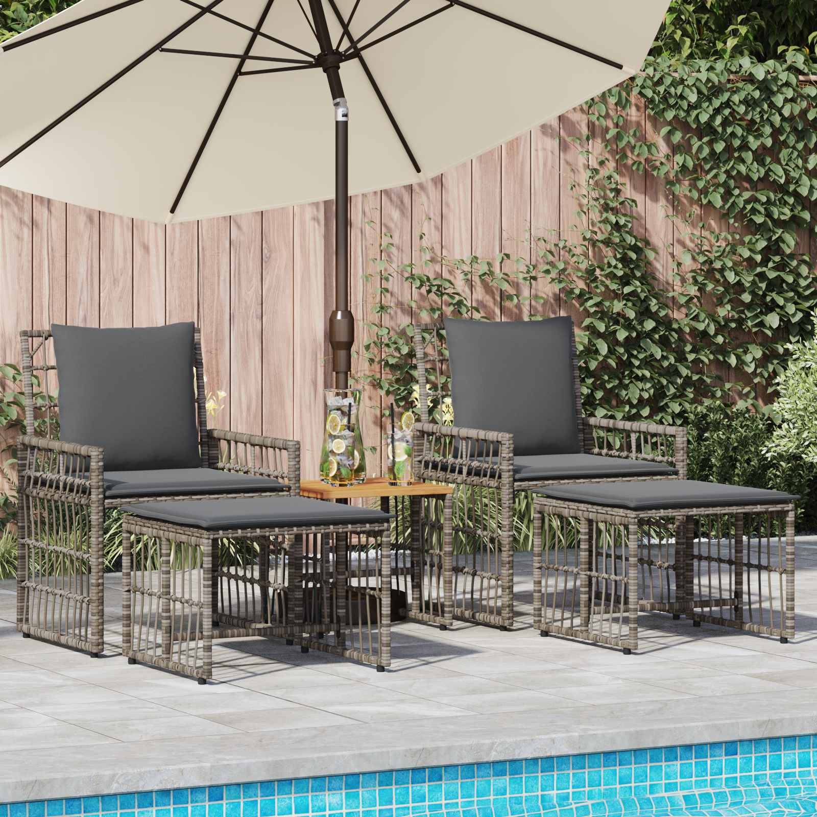Buitenmeubelset 5 pcs Zwart en Donkergrijs Staal en Poly Rattan – afbeelding 1