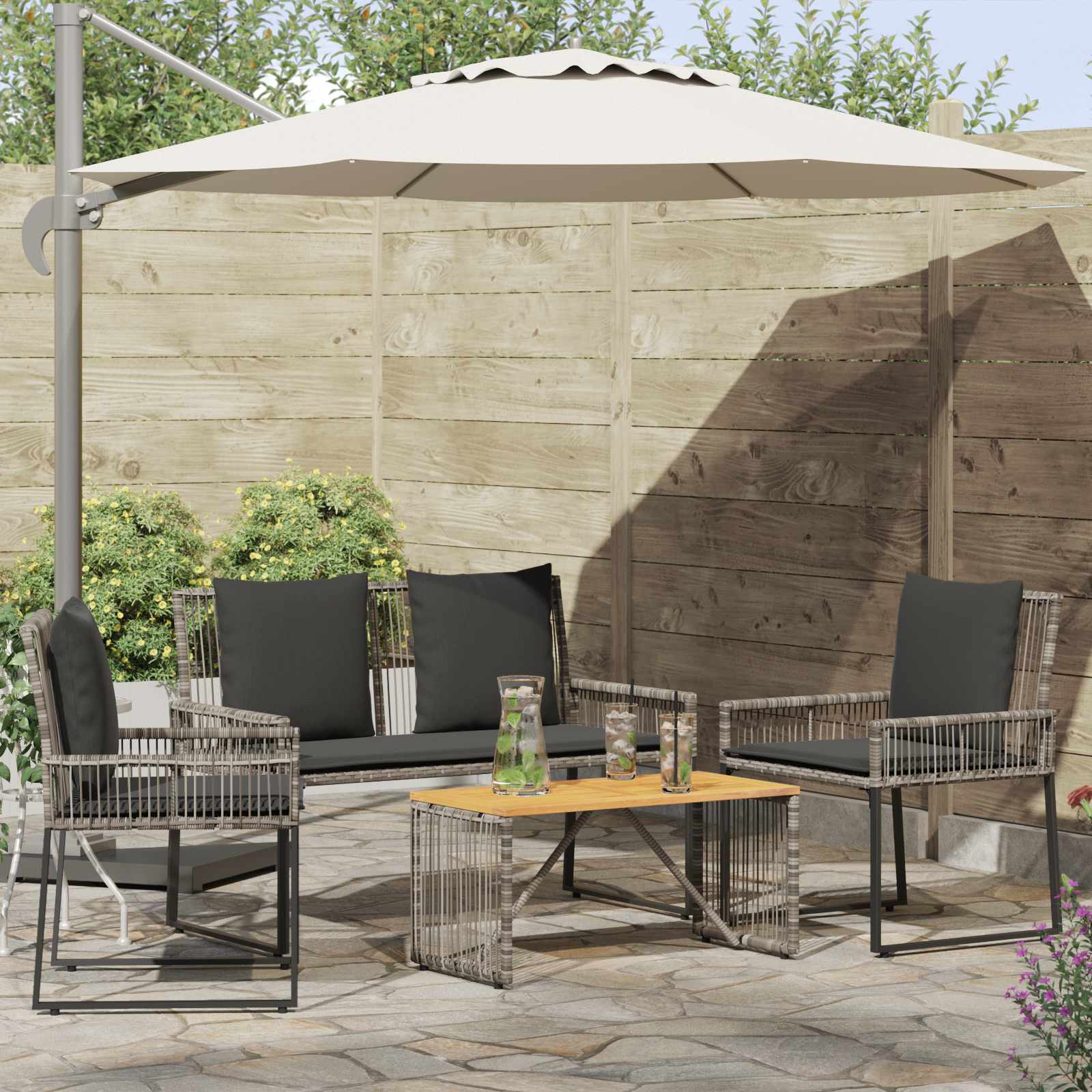 Buitenmeubelset 9 pcs Grijs en Donkergrijs poly rattan – afbeelding 1