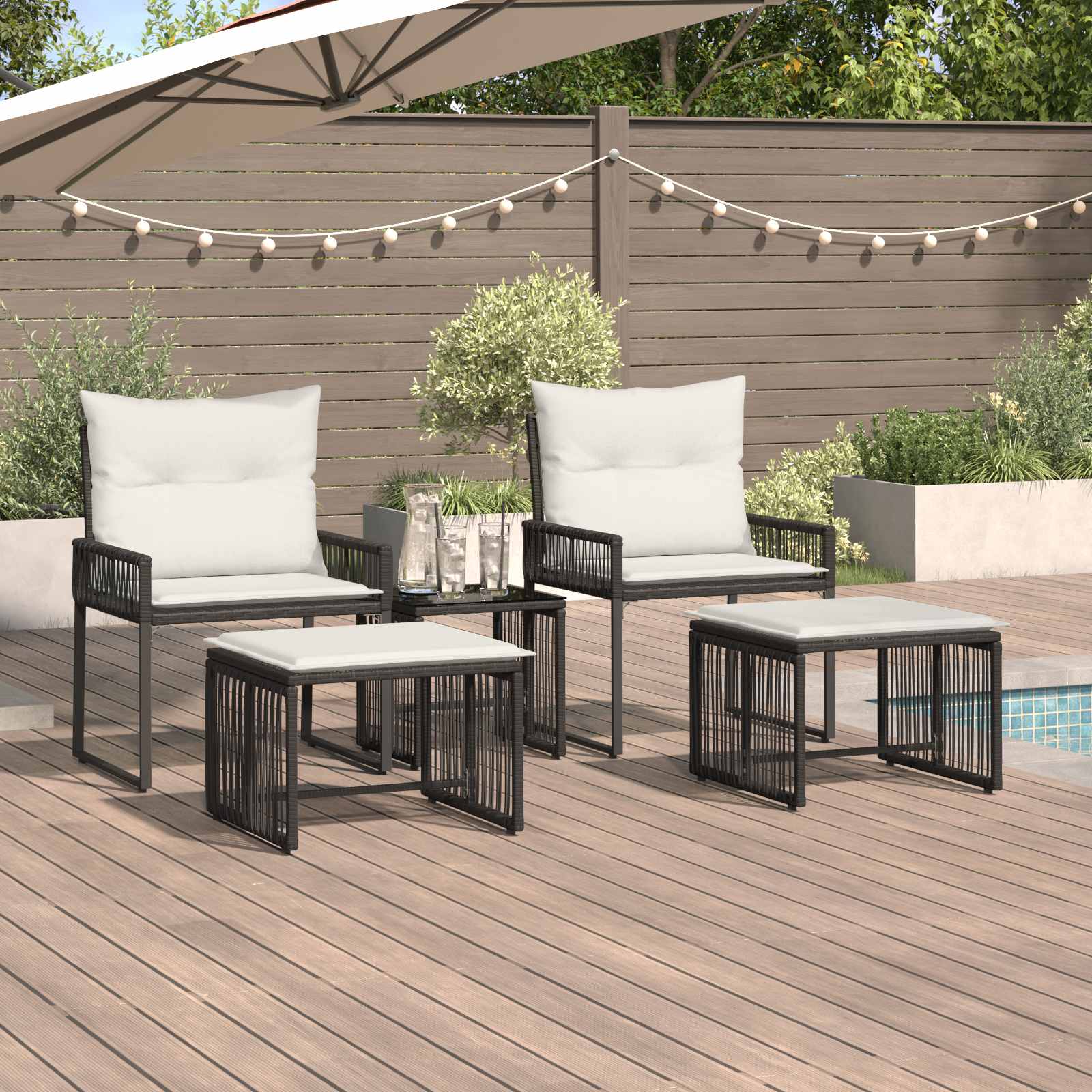 Buitenmeubelset 11 pcs Zwart en Cream Wit poly rattan – afbeelding 1