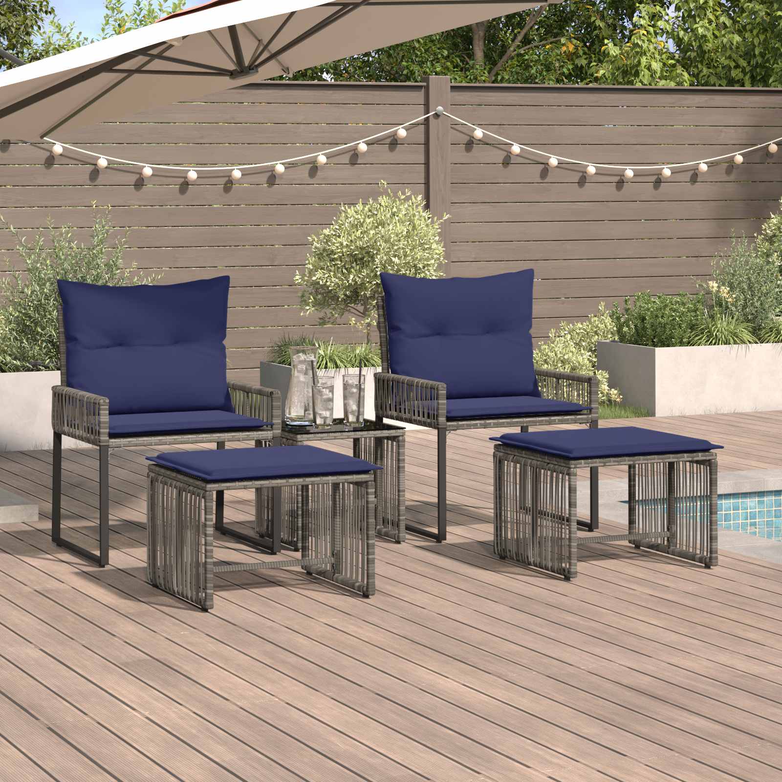 Buitenmeubelset 11 pcs Grijs en Marineblauw poly rattan – afbeelding 1