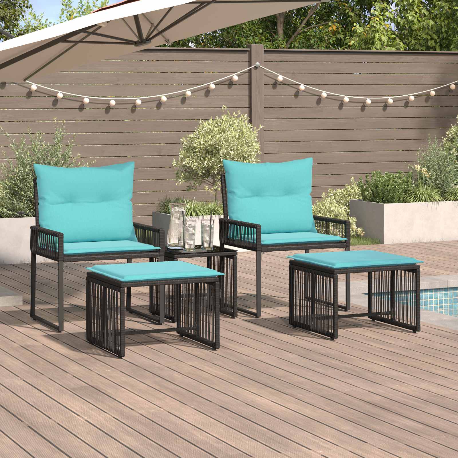 Buitenmeubelset 11 pcs Zwart en Turquoise poly rattan – afbeelding 1