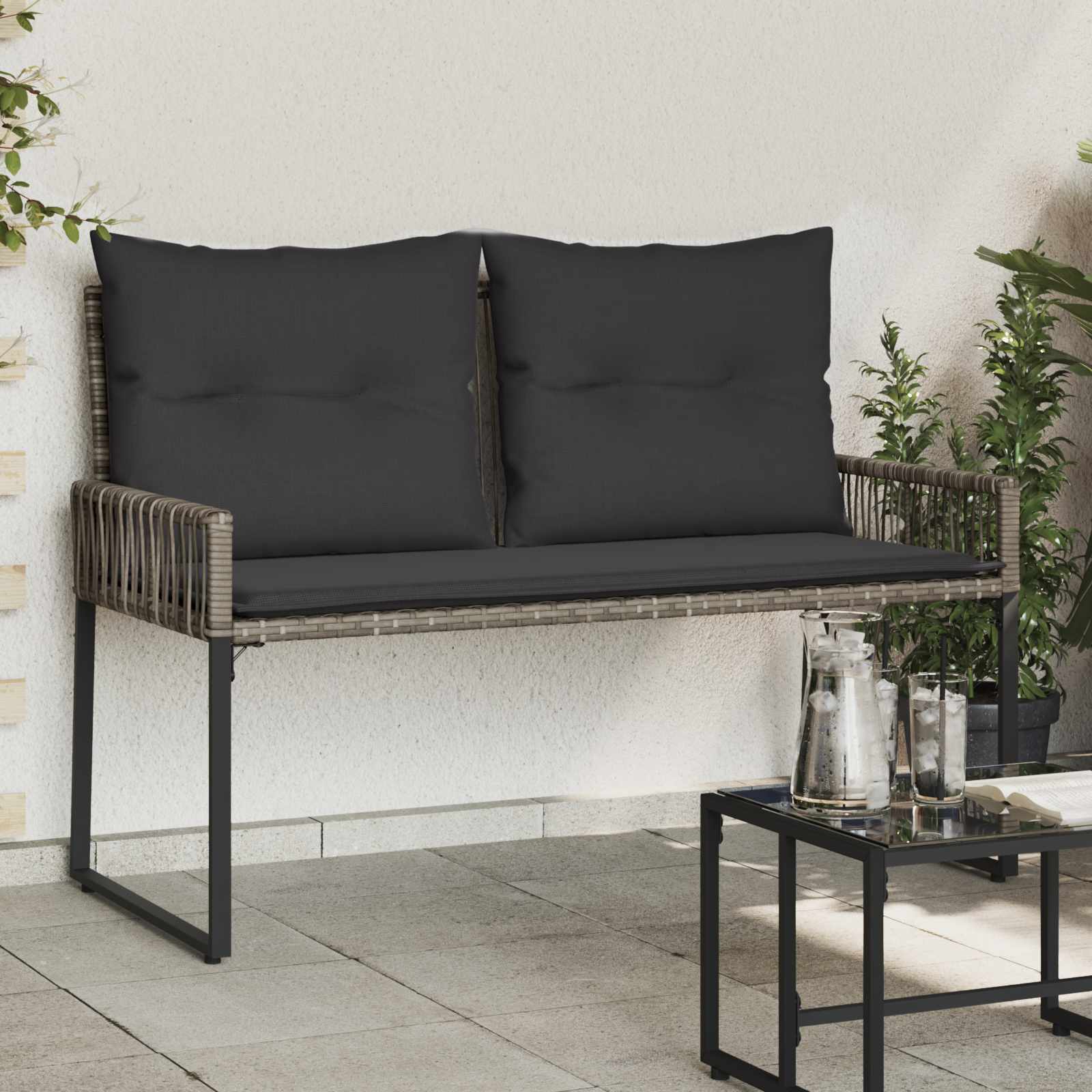 Tuinbank met kussen 4 pcs Grijs en Donkergrijs poly rattan – afbeelding 1