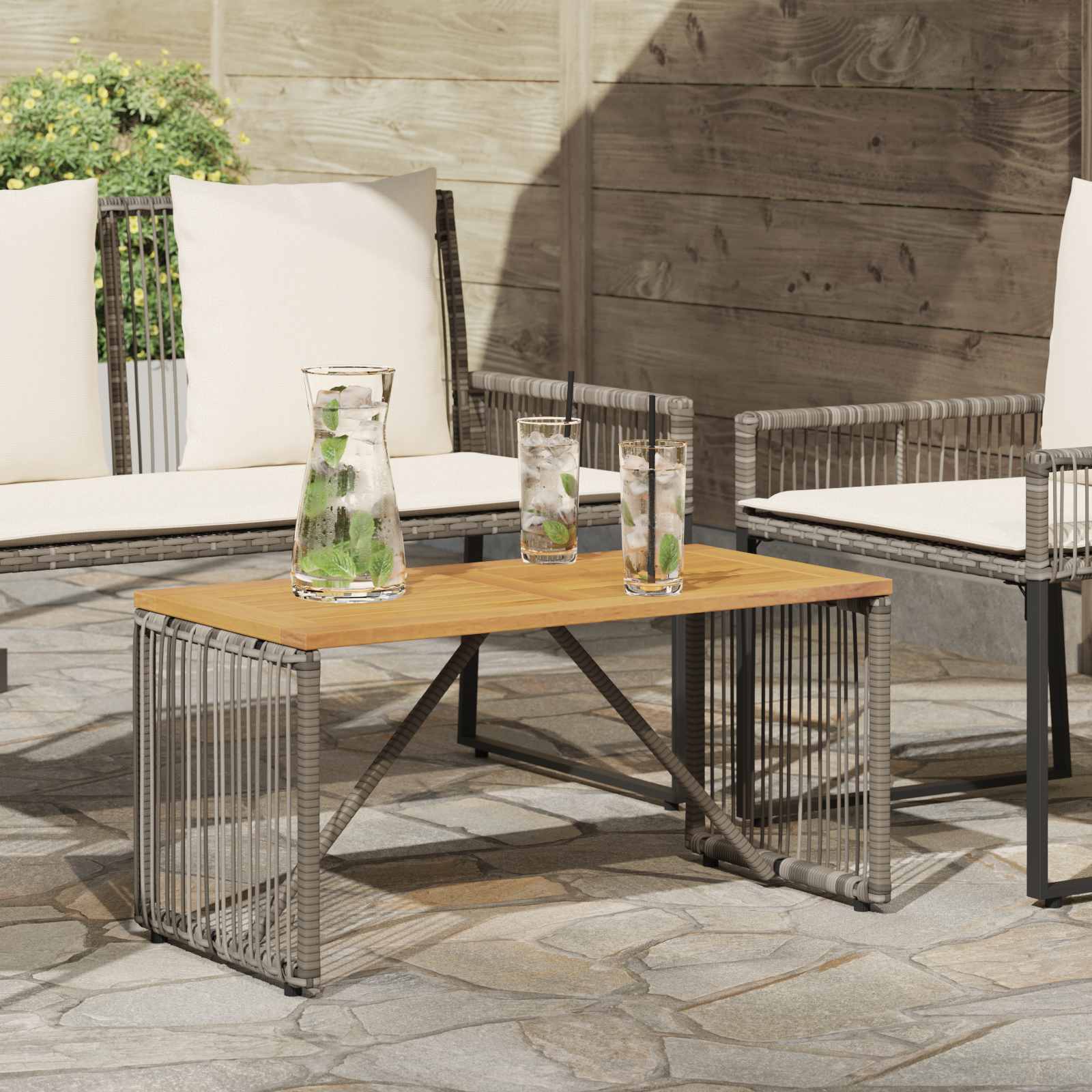 Buiten Tafel Grijs en Bruin 80 x 40 x 40 cm poly rattan – afbeelding 1