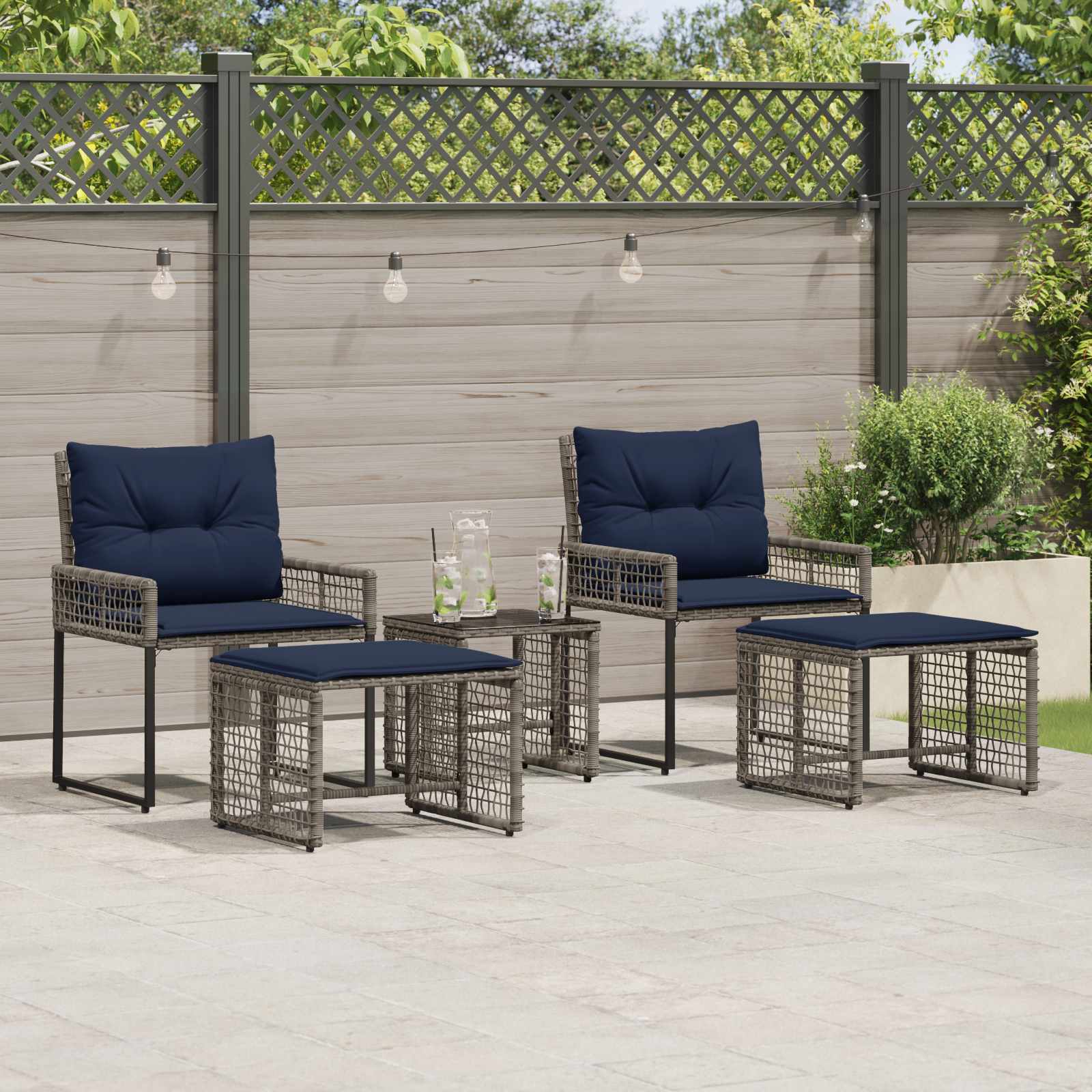 Buitenmeubelset met kussen 5 pcs Grijs en Marineblauw – afbeelding 1