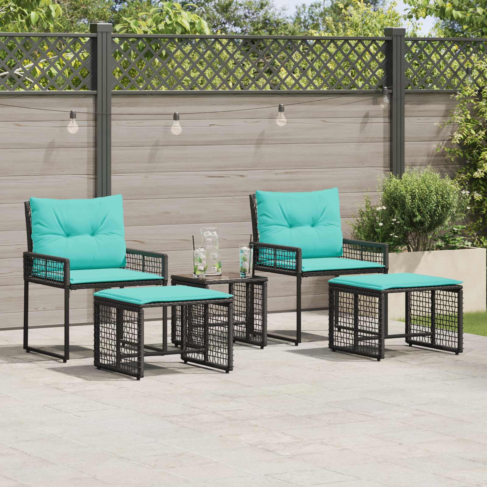 Buitenmeubelset met kussen 5 pcs Zwart en Turquoise – afbeelding 1