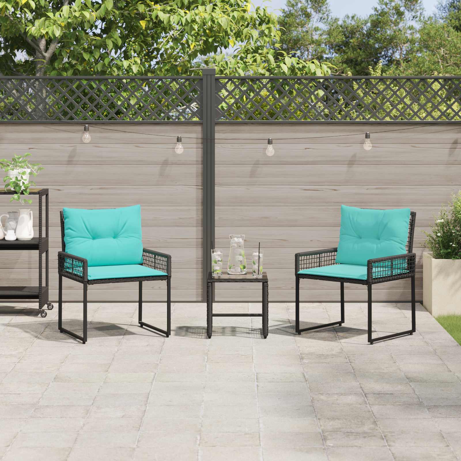 Buitenmeubelset met kussen 3 pcs Zwart en Turquoise – afbeelding 1